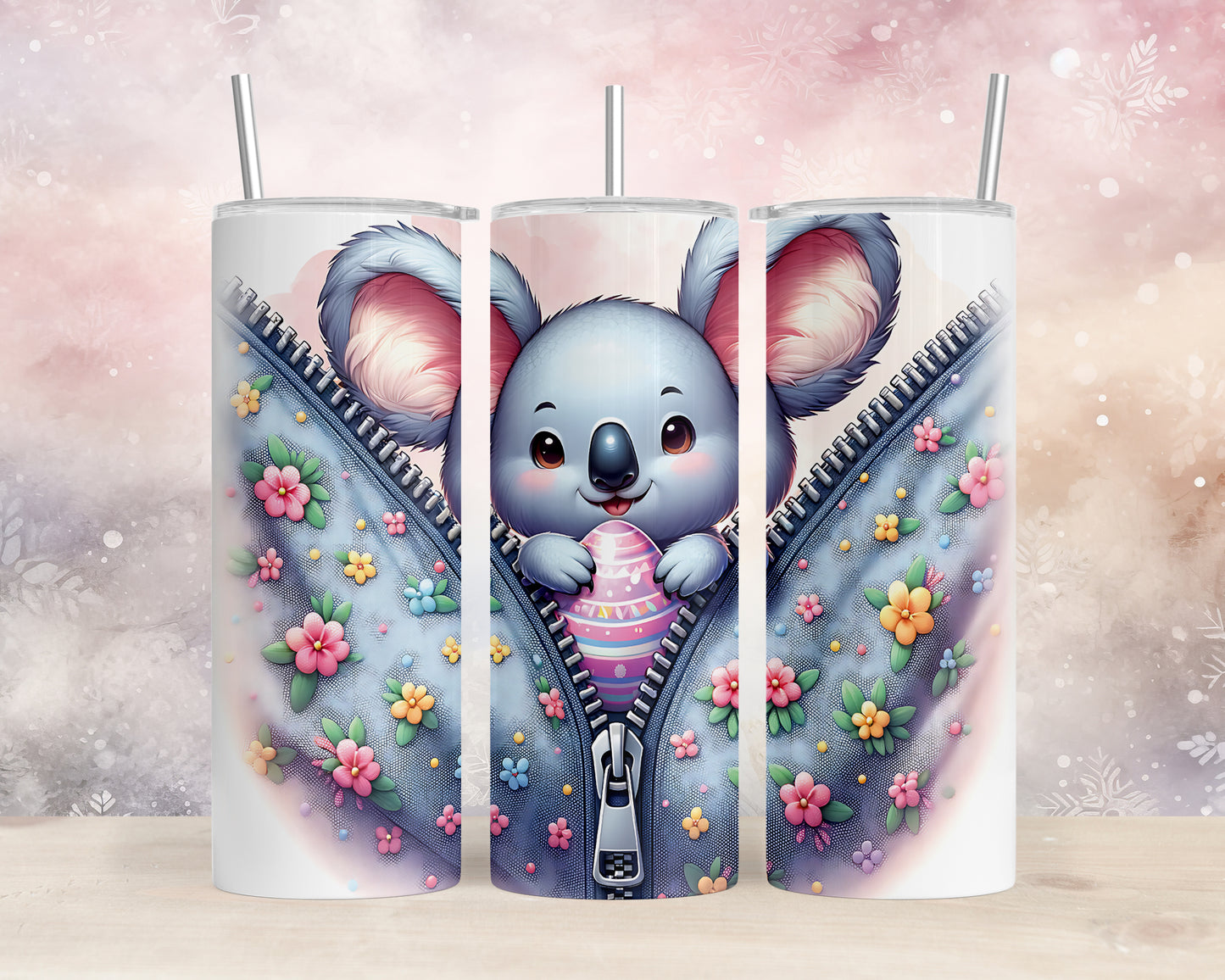 Skinny Tumbler with Straw, 20oz, Easter, Koala, awd-1304