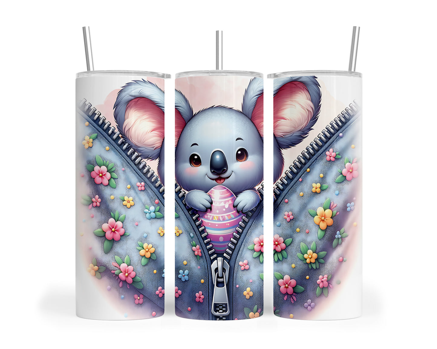 Skinny Tumbler with Straw, 20oz, Easter, Koala, awd-1304