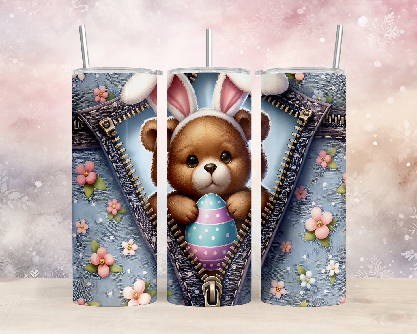 Skinny Tumbler with Straw, 20oz, Easter, Bear, awd-1305