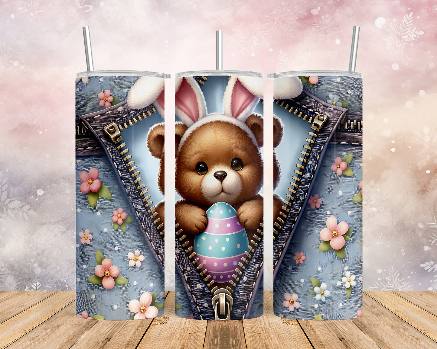 Skinny Tumbler with Straw, 20oz, Easter, Bear, awd-1305