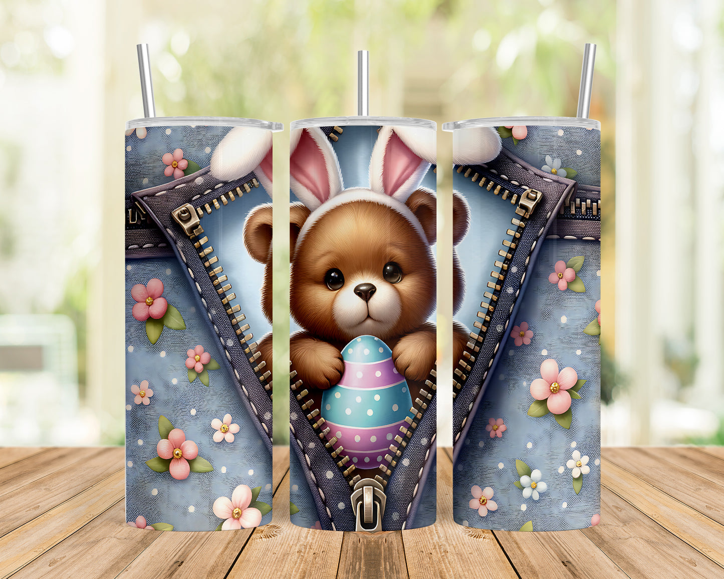 Skinny Tumbler with Straw, 20oz, Easter, Bear, awd-1305