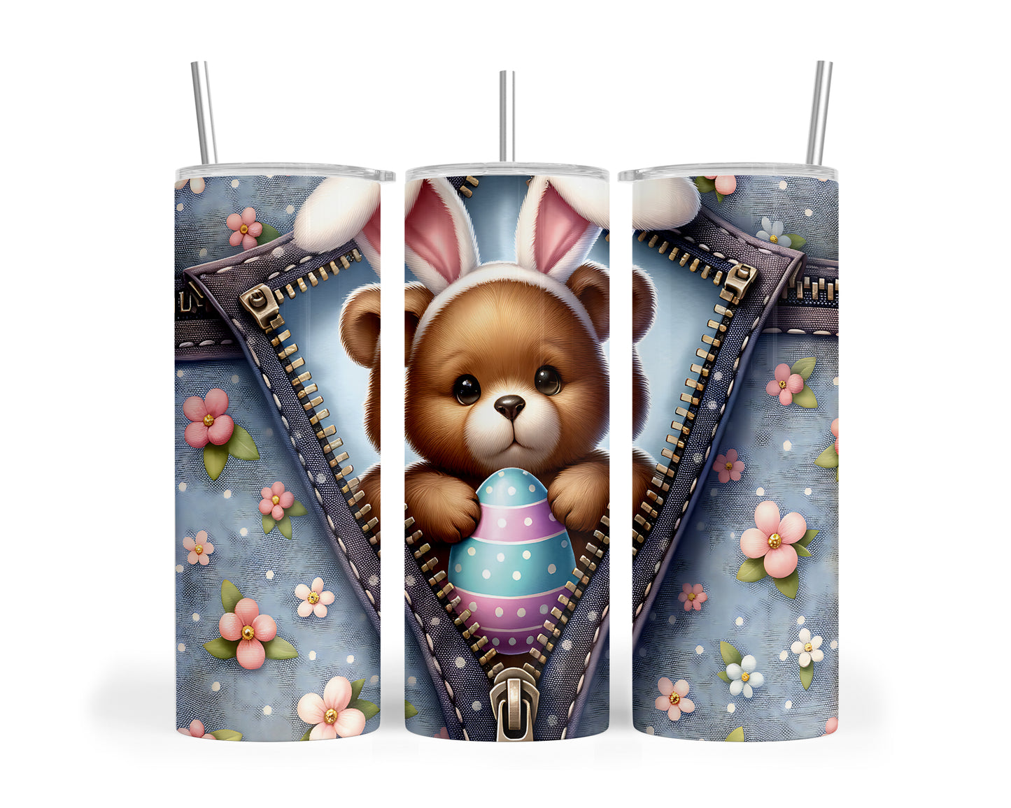 Skinny Tumbler with Straw, 20oz, Easter, Bear, awd-1305