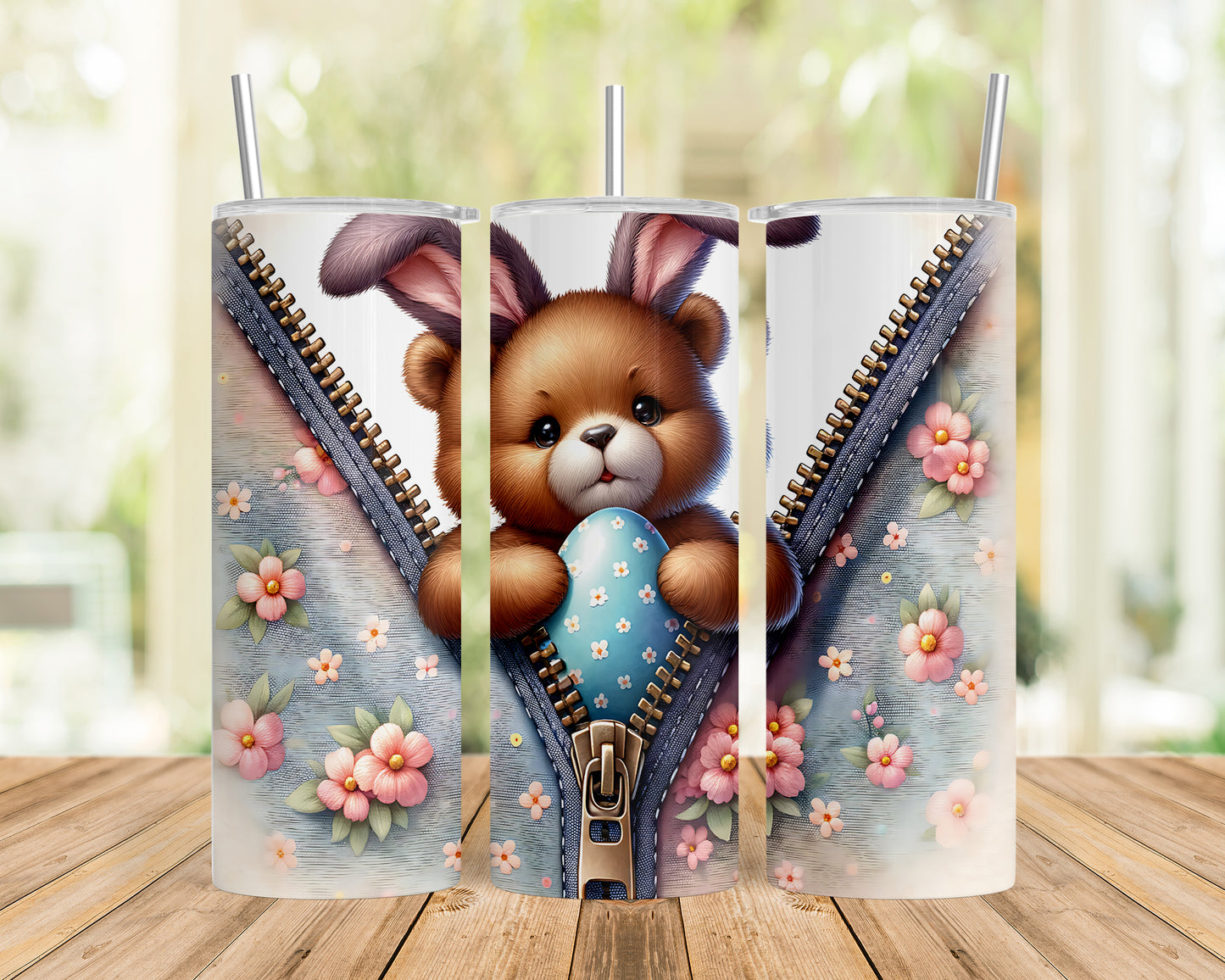 Skinny Tumbler with Straw, 20oz, Easter, Bear, awd-1306