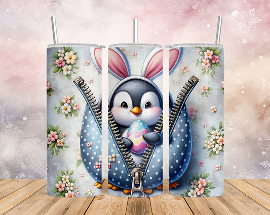 Skinny Tumbler with Straw, 20oz, Easter, Penguin, awd-1307