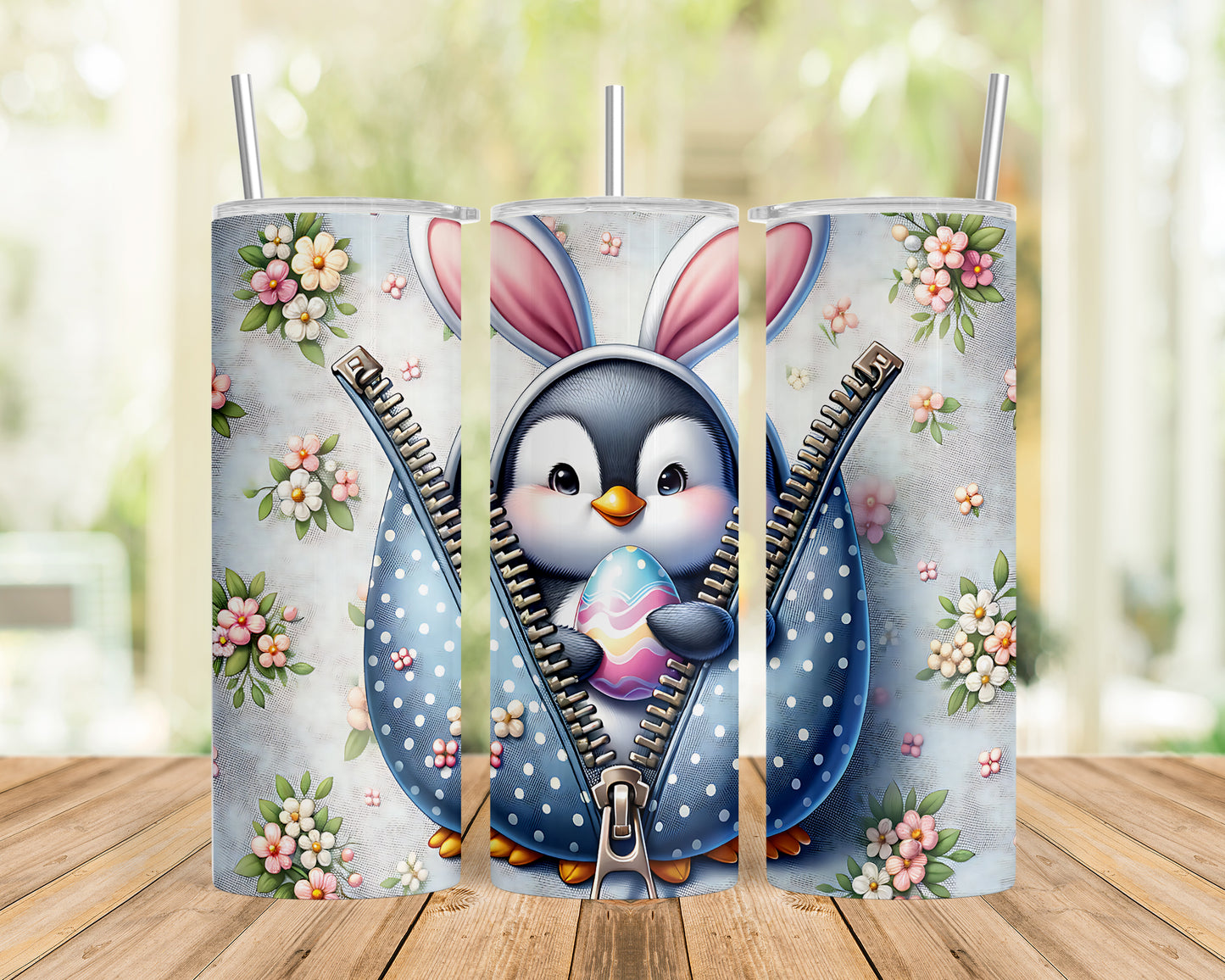 Skinny Tumbler with Straw, 20oz, Easter, Penguin, awd-1307