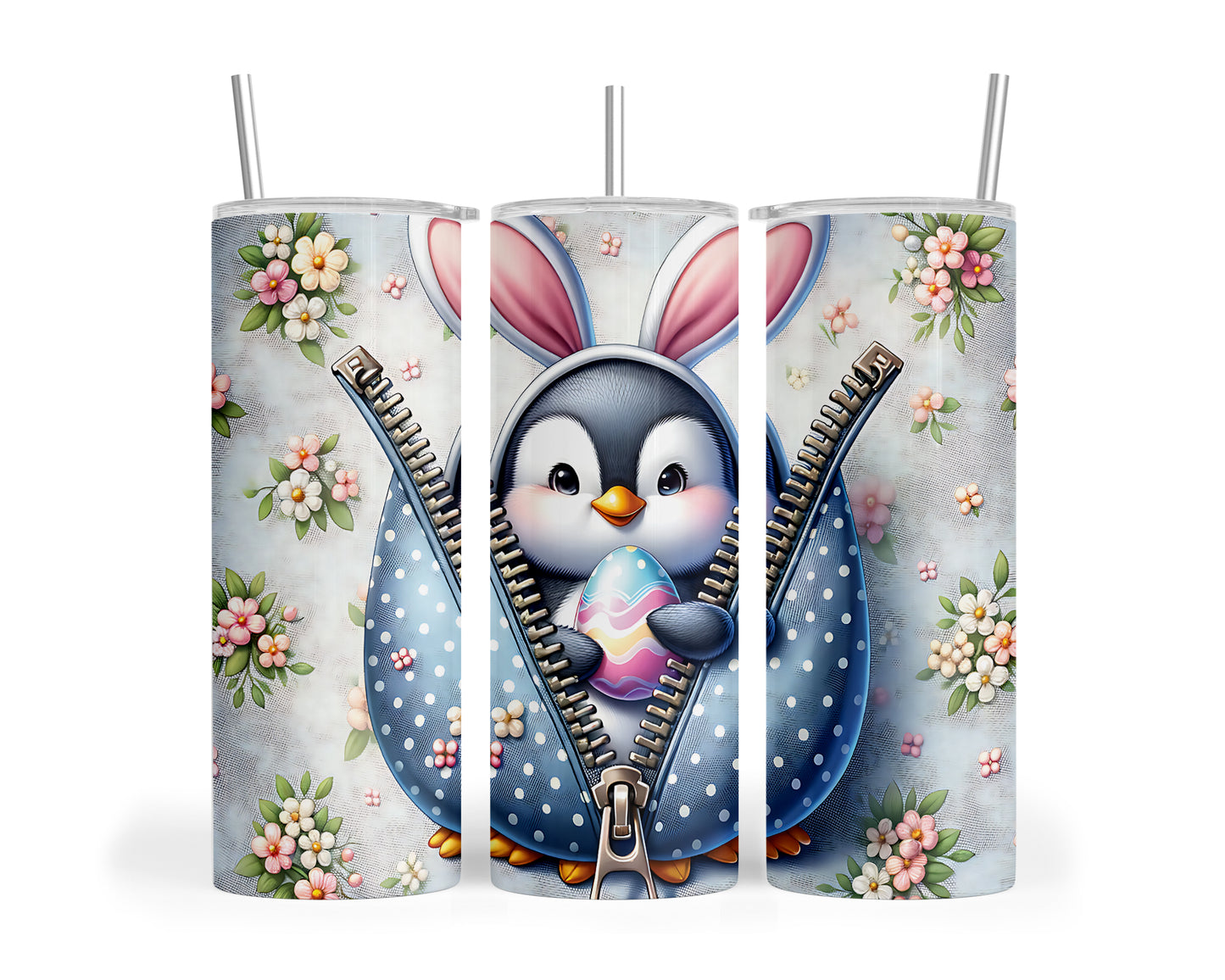 Skinny Tumbler with Straw, 20oz, Easter, Penguin, awd-1307