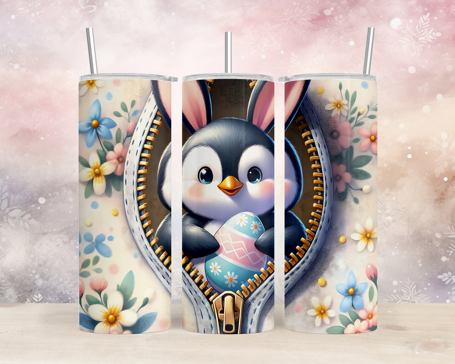 Skinny Tumbler with Straw, 20oz, Easter, Penguin, awd-1308