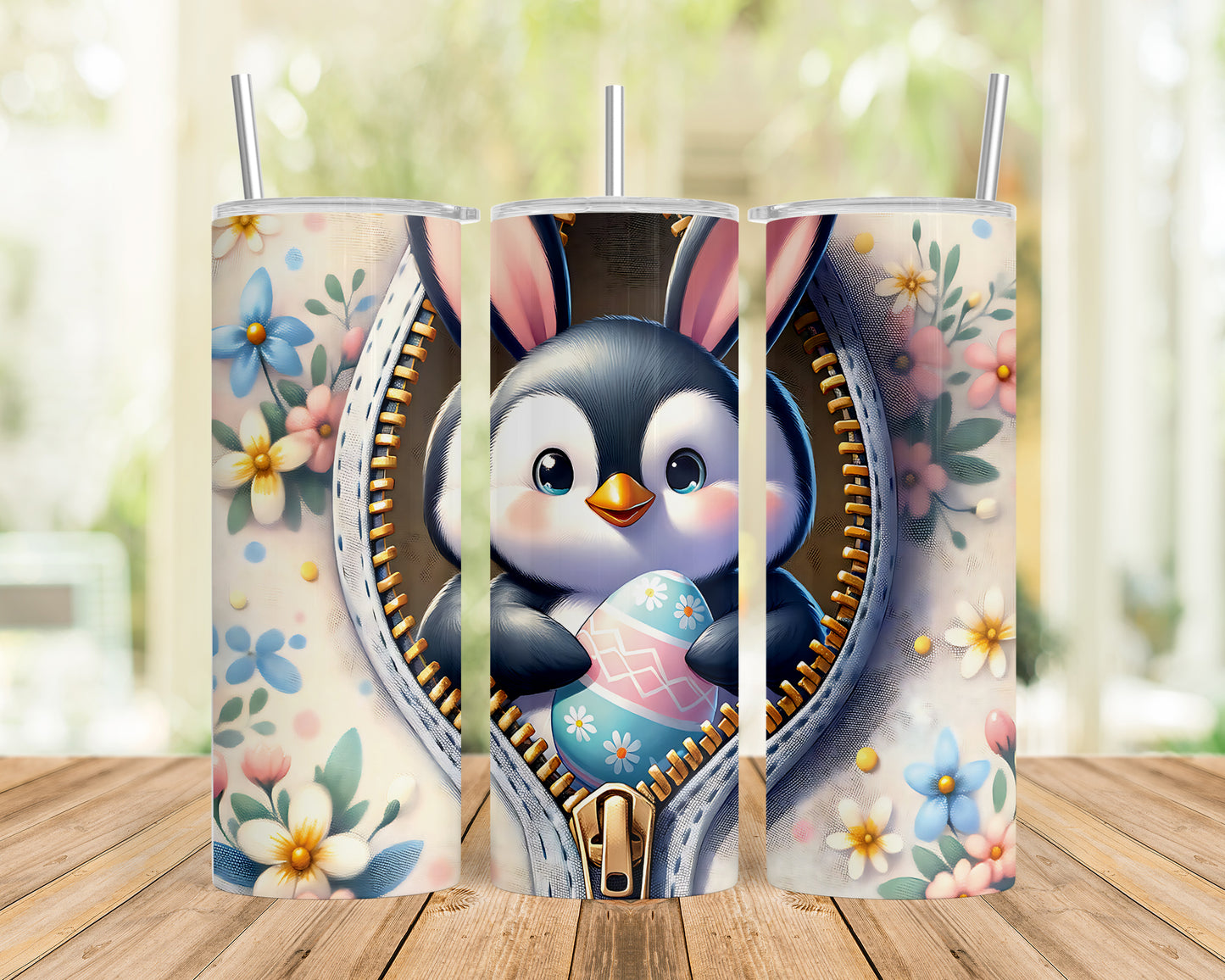 Skinny Tumbler with Straw, 20oz, Easter, Penguin, awd-1308