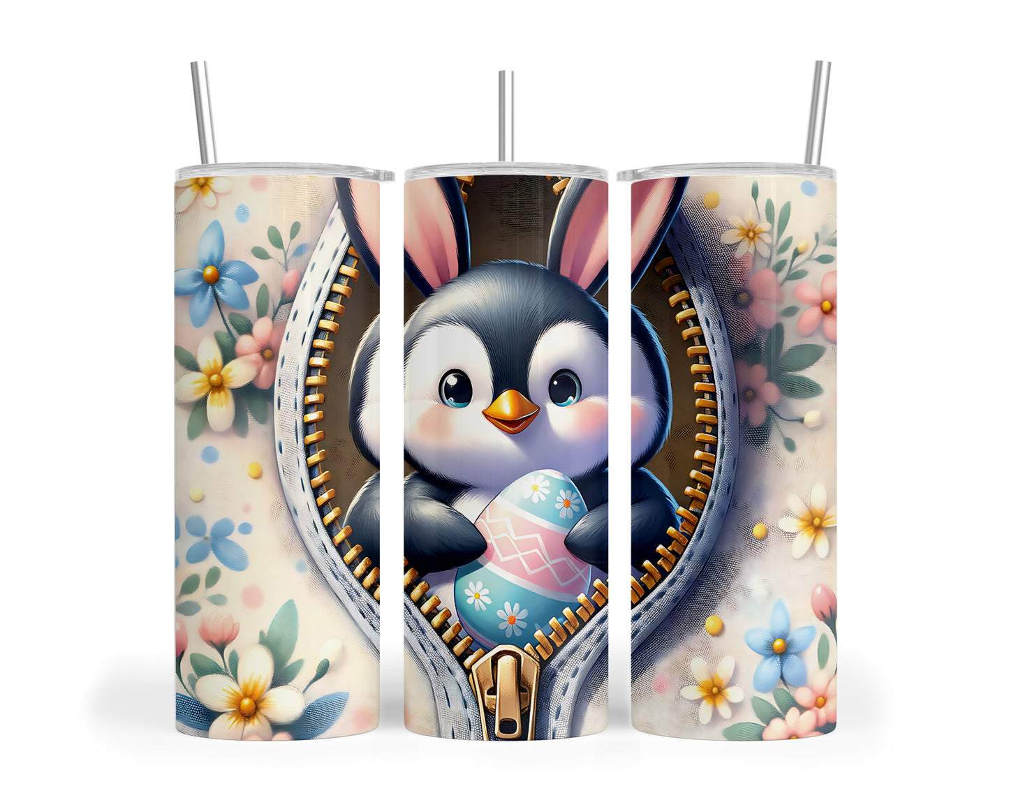 Skinny Tumbler with Straw, 20oz, Easter, Penguin, awd-1308