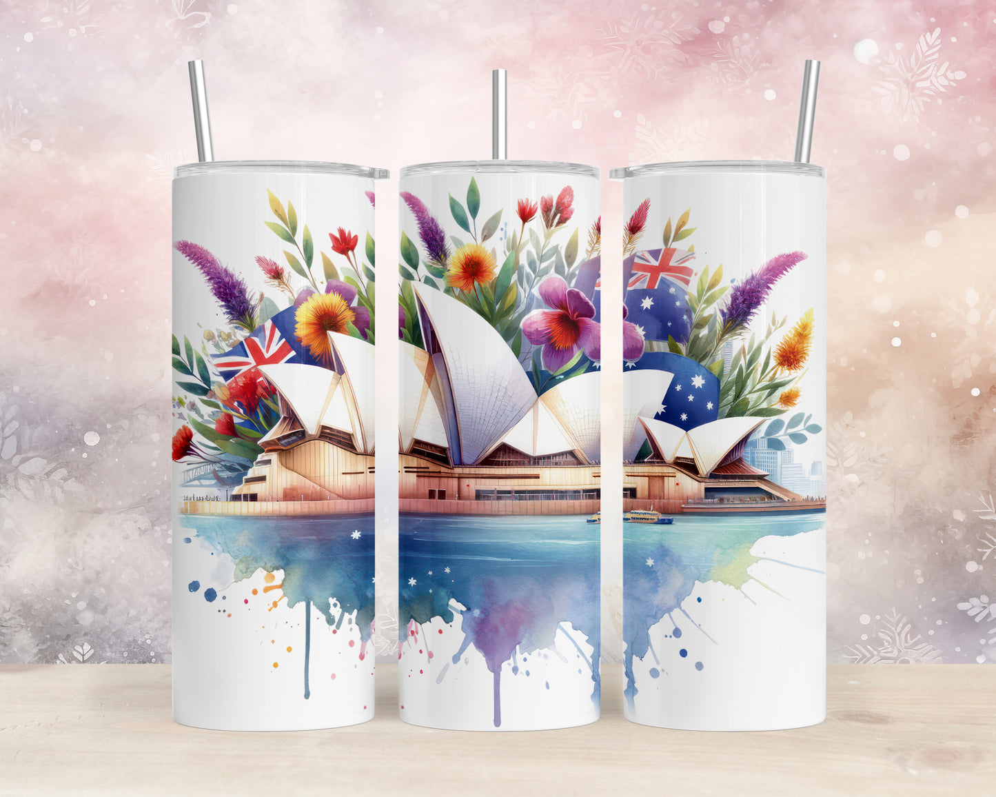 Skinny Tumbler with Straw, 20oz, Australia, Opera House, awd-1313