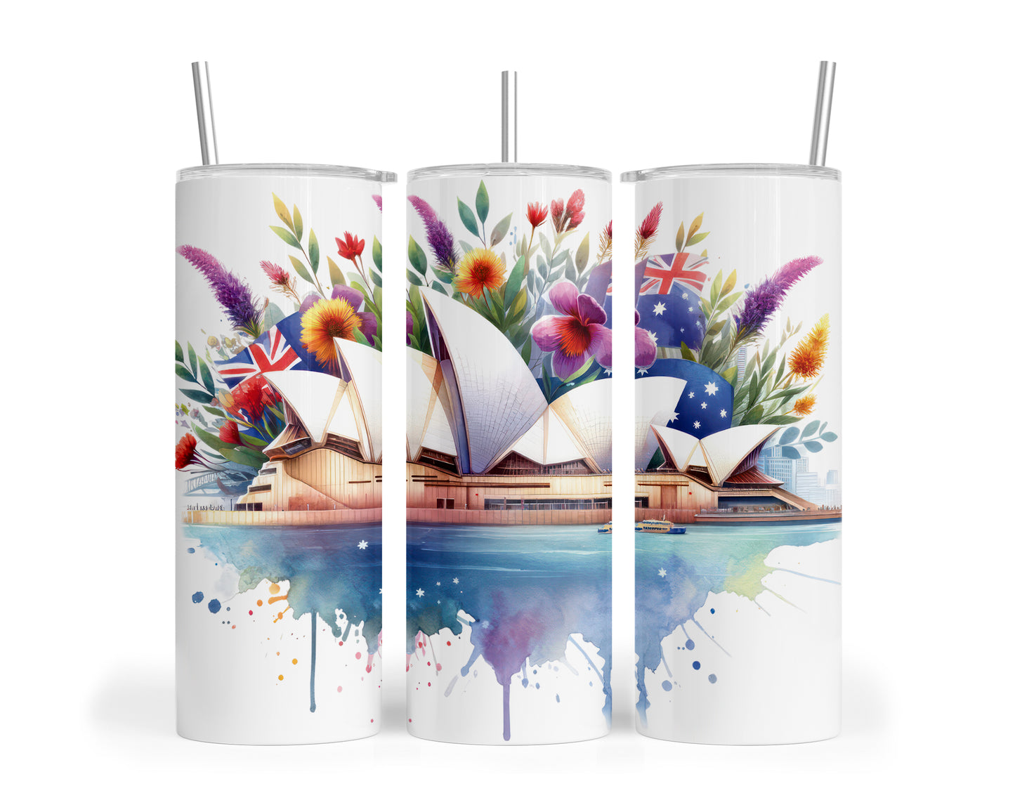 Skinny Tumbler with Straw, 20oz, Australia, Opera House, awd-1313