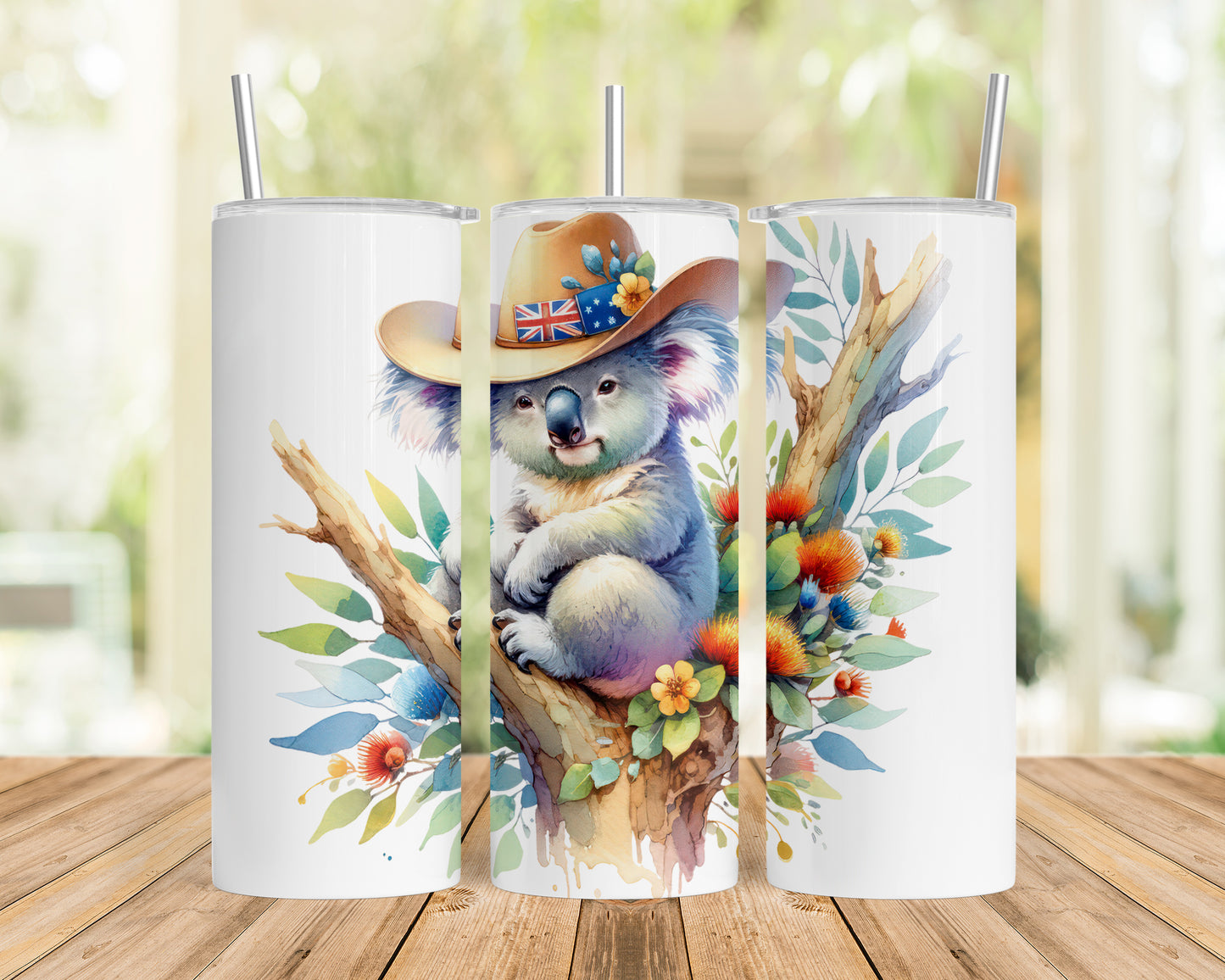 Skinny Tumbler with Straw, 20oz, Australian Animal, Koala, awd-1316