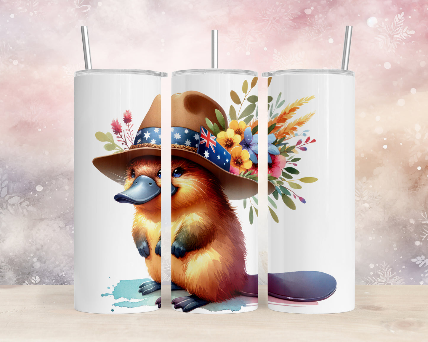 Skinny Tumbler with Straw, 20oz, Australian Animal, Platypus, awd-1319