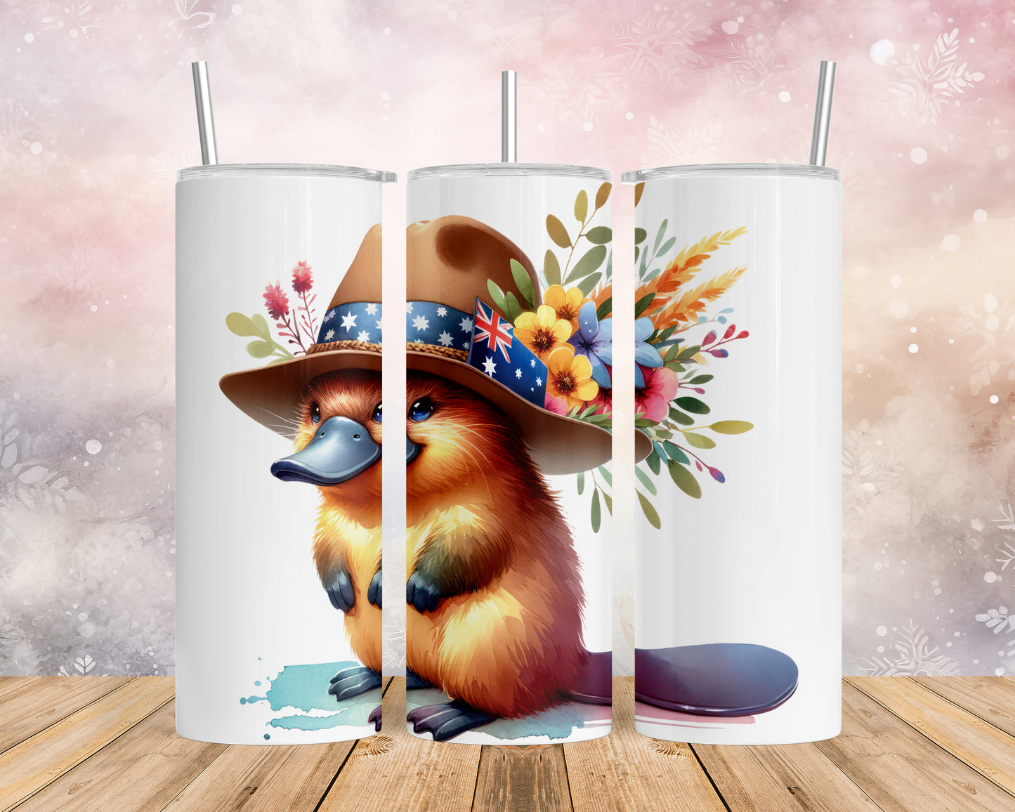 Skinny Tumbler with Straw, 20oz, Australian Animal, Platypus, awd-1319