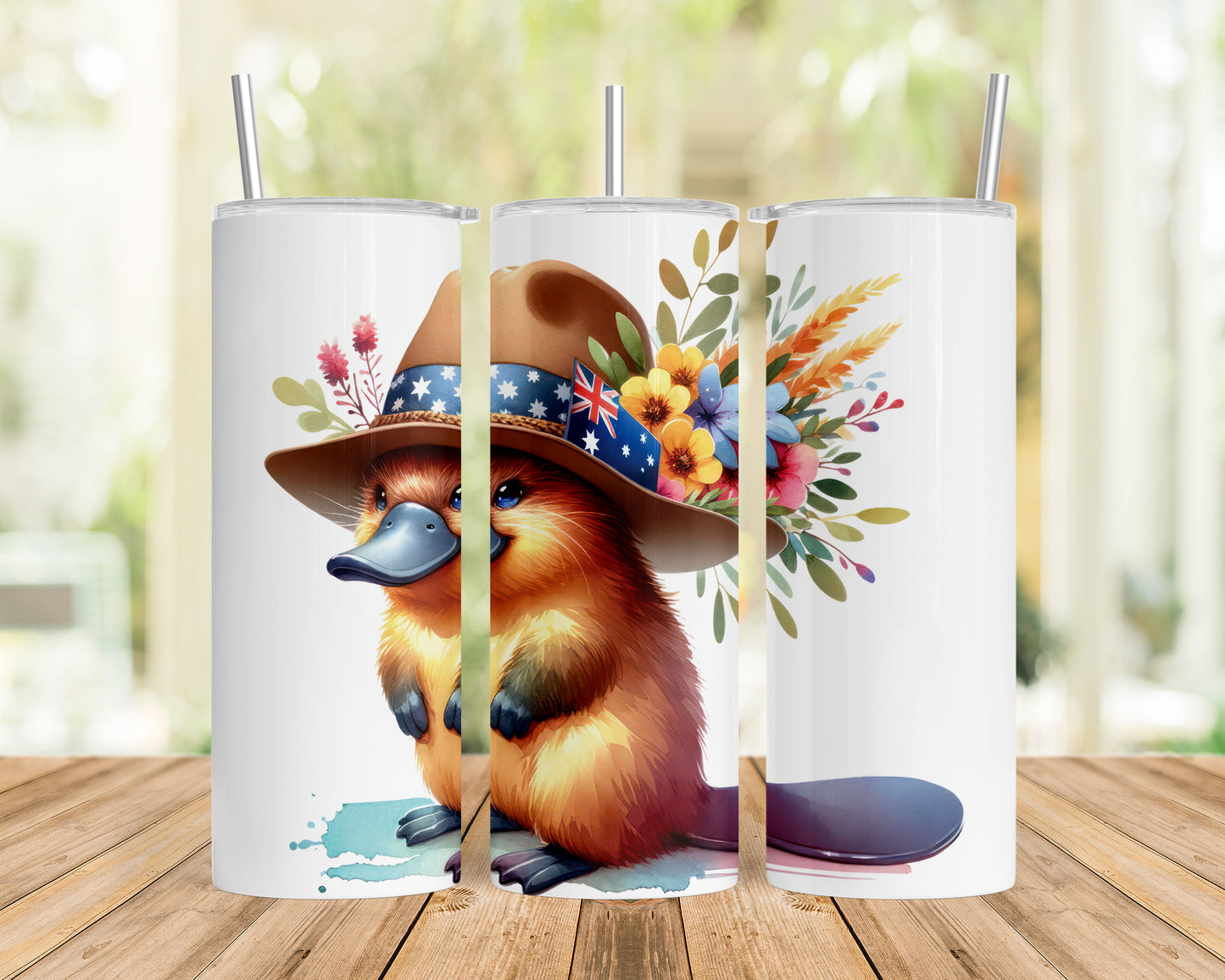 Skinny Tumbler with Straw, 20oz, Australian Animal, Platypus, awd-1319