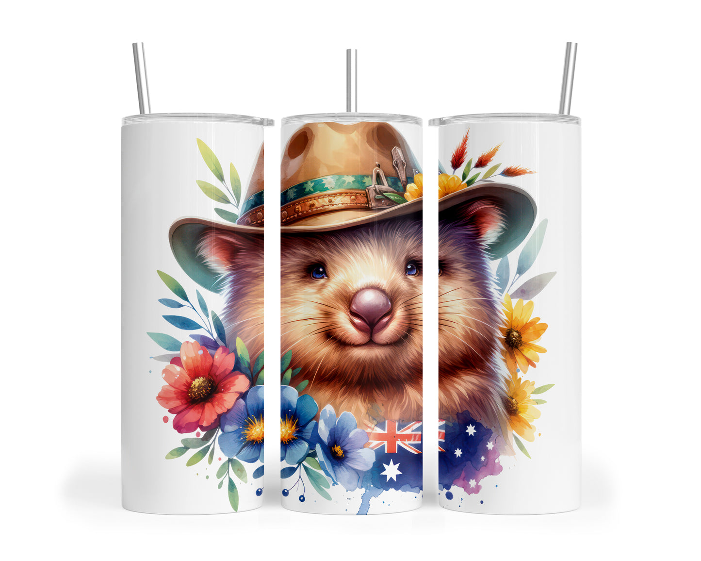 Skinny Tumbler with Straw, 20oz, Australian Animal, Wombat, awd-1320