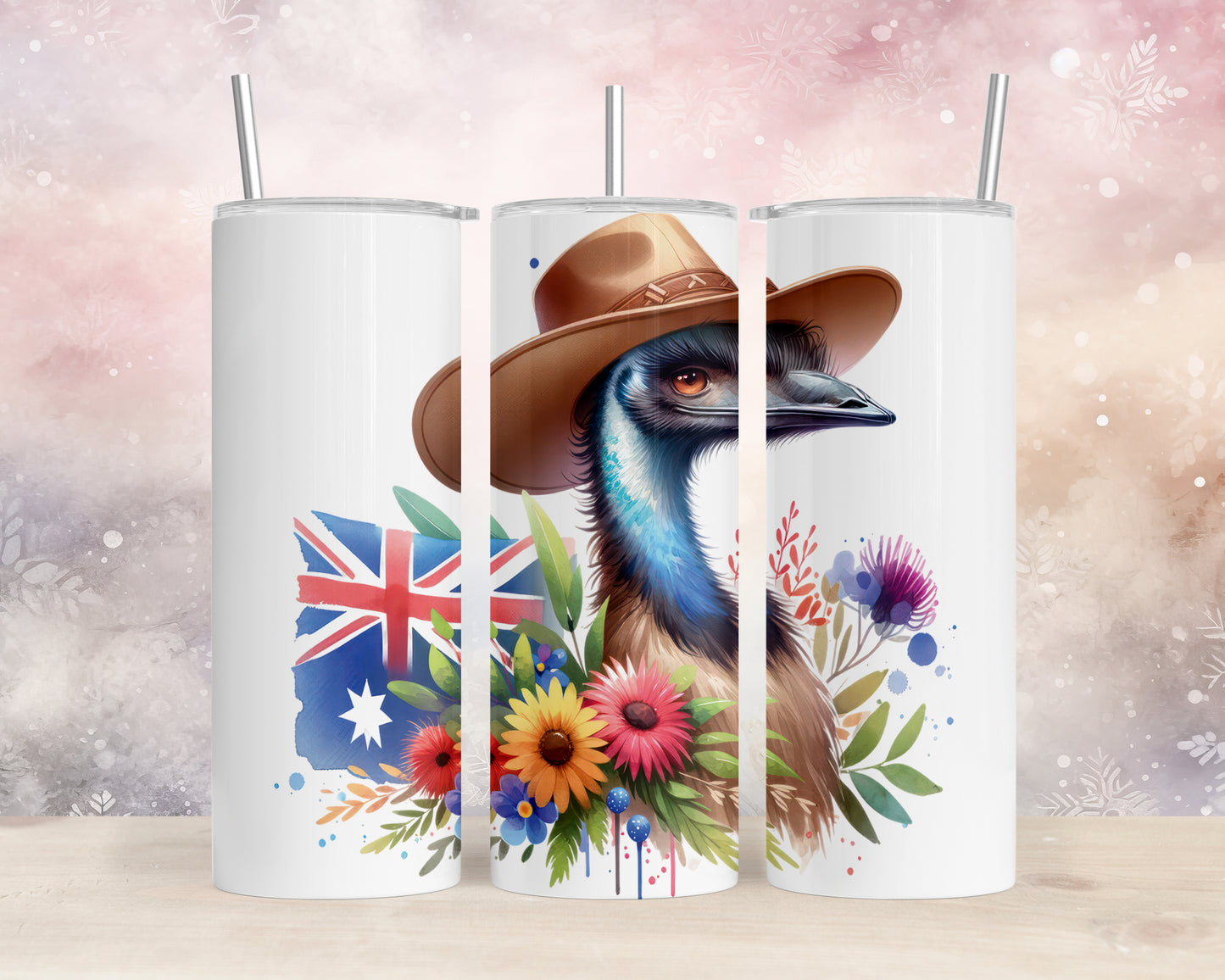 Skinny Tumbler with Straw, 20oz, Australian Animal, Emu, awd-1322