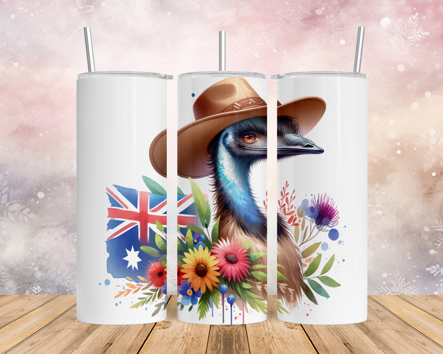 Skinny Tumbler with Straw, 20oz, Australian Animal, Emu, awd-1322