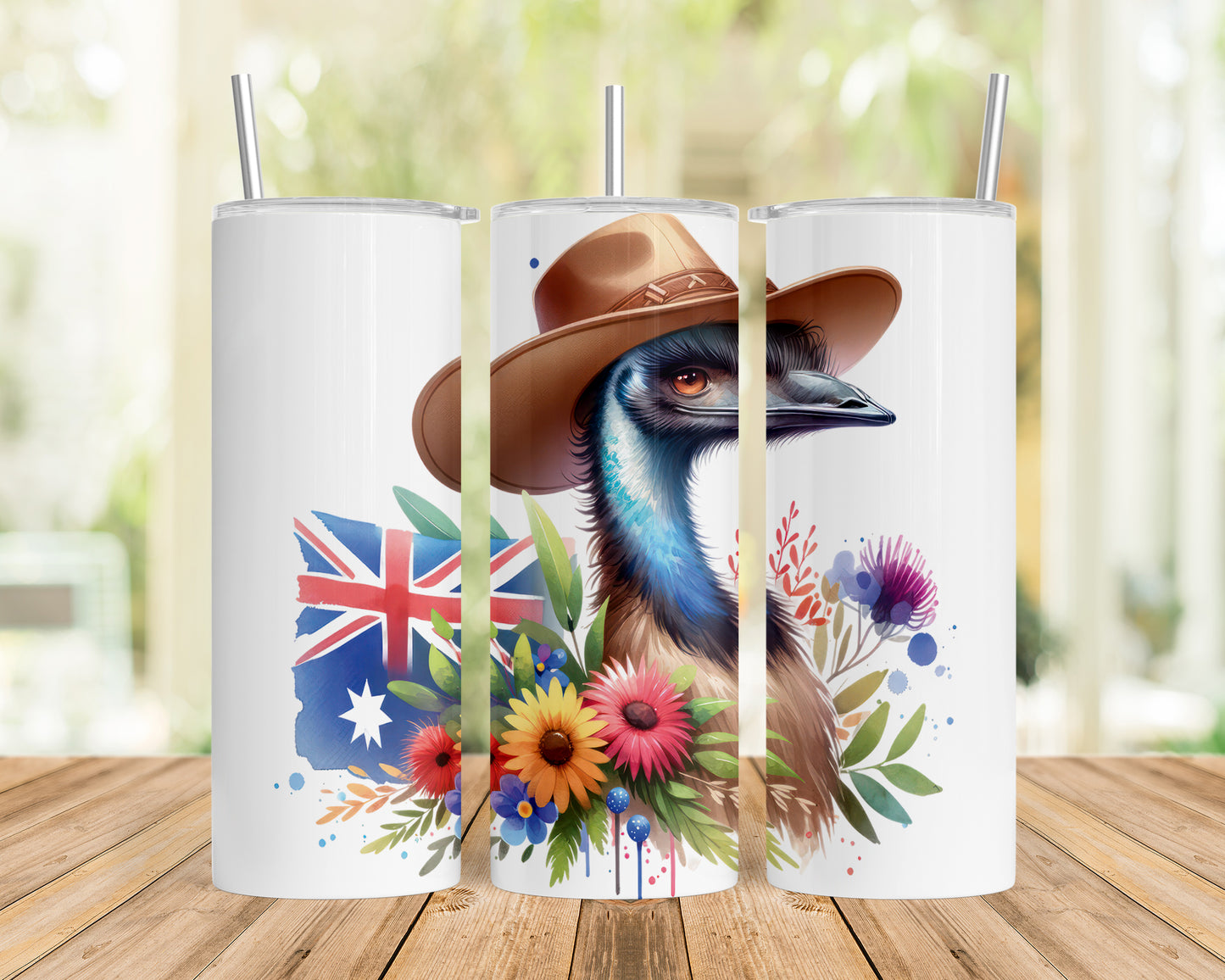 Skinny Tumbler with Straw, 20oz, Australian Animal, Emu, awd-1322