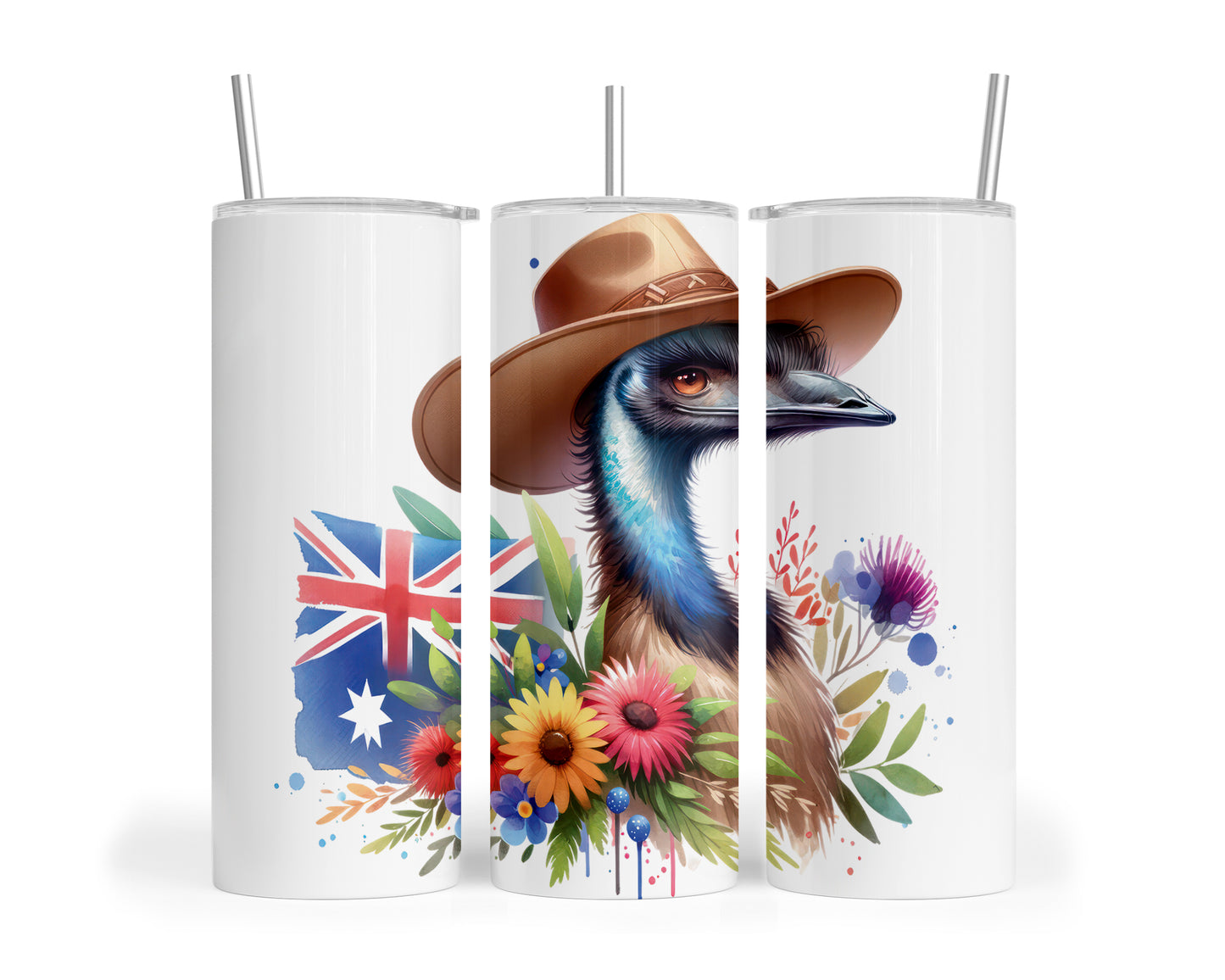 Skinny Tumbler with Straw, 20oz, Australian Animal, Emu, awd-1322