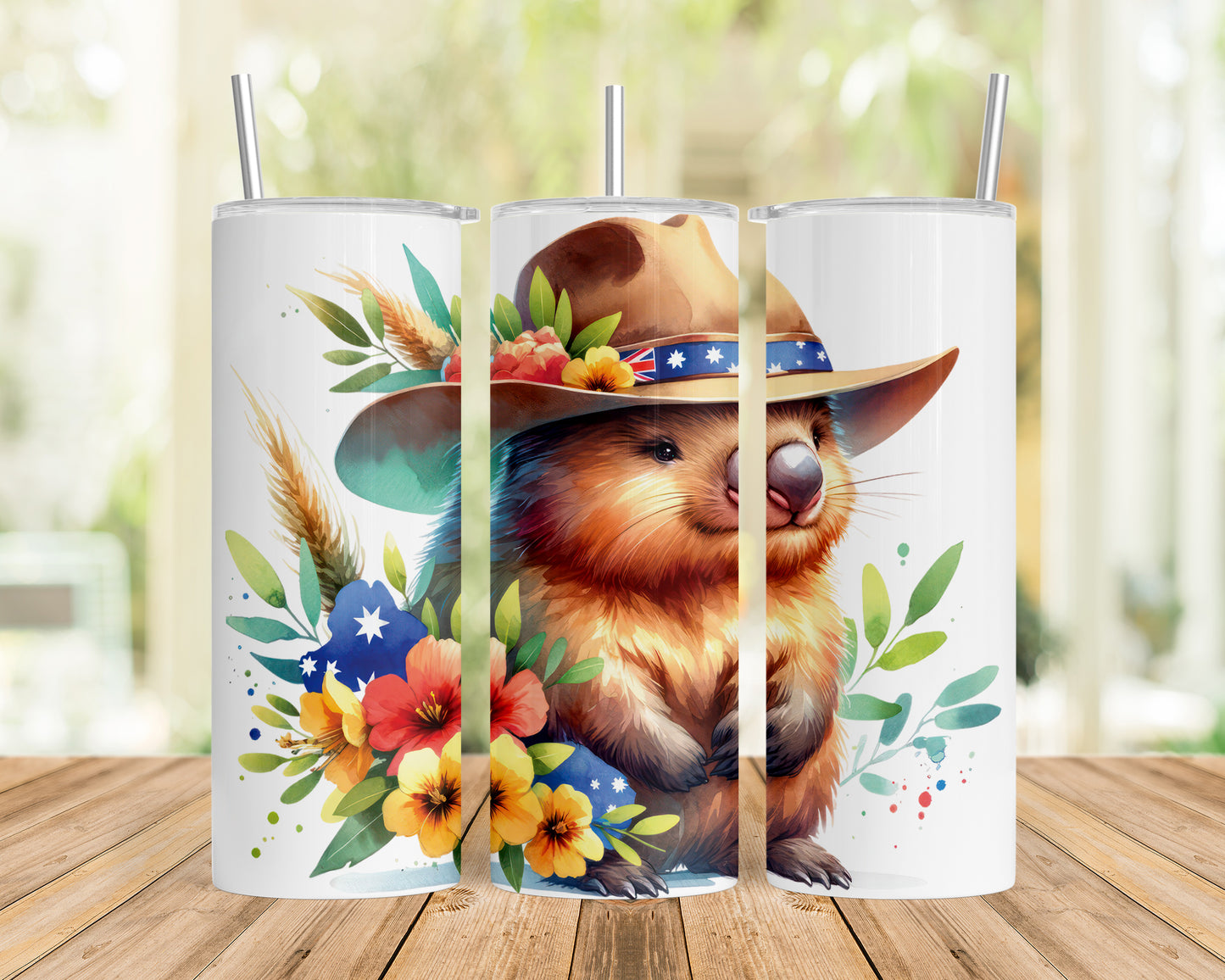 Skinny Tumbler with Straw, 20oz, Australian Animal, Wombat, awd-1323