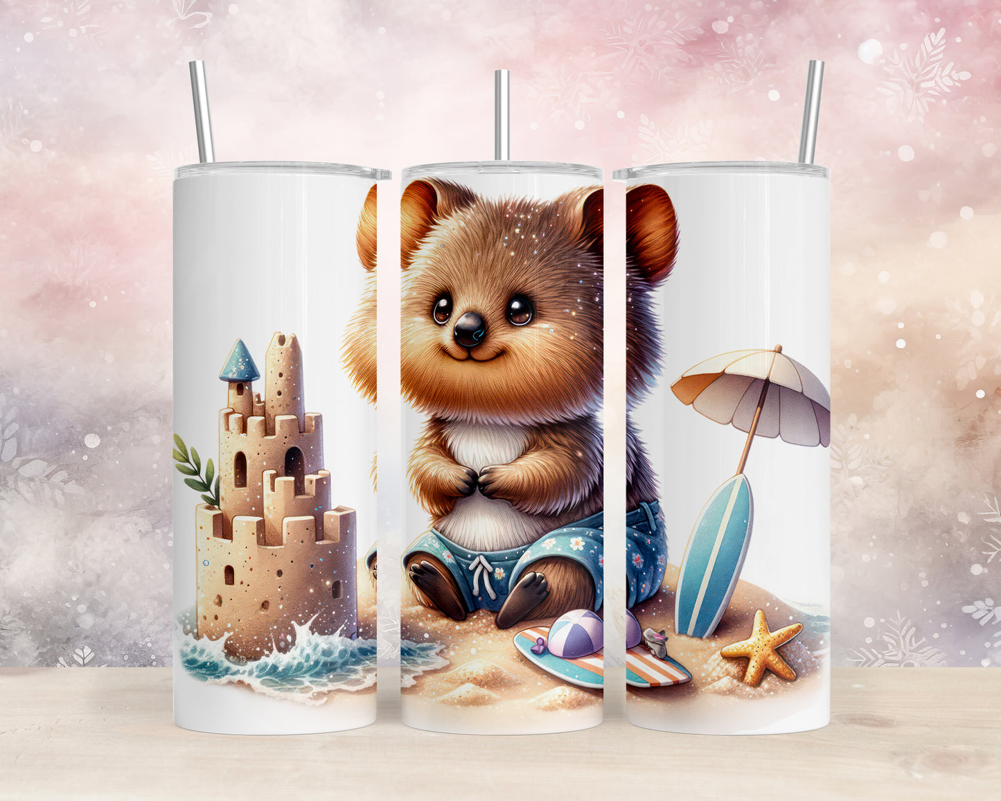 Skinny Tumbler with Straw, 20oz, Australian Animal, Quokka, awd-1324