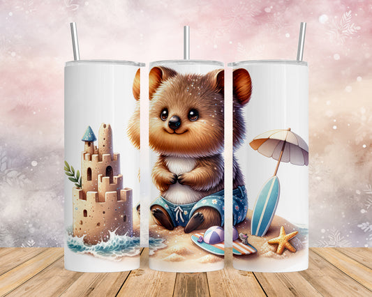 Skinny Tumbler with Straw, 20oz, Australian Animal, Quokka, awd-1324