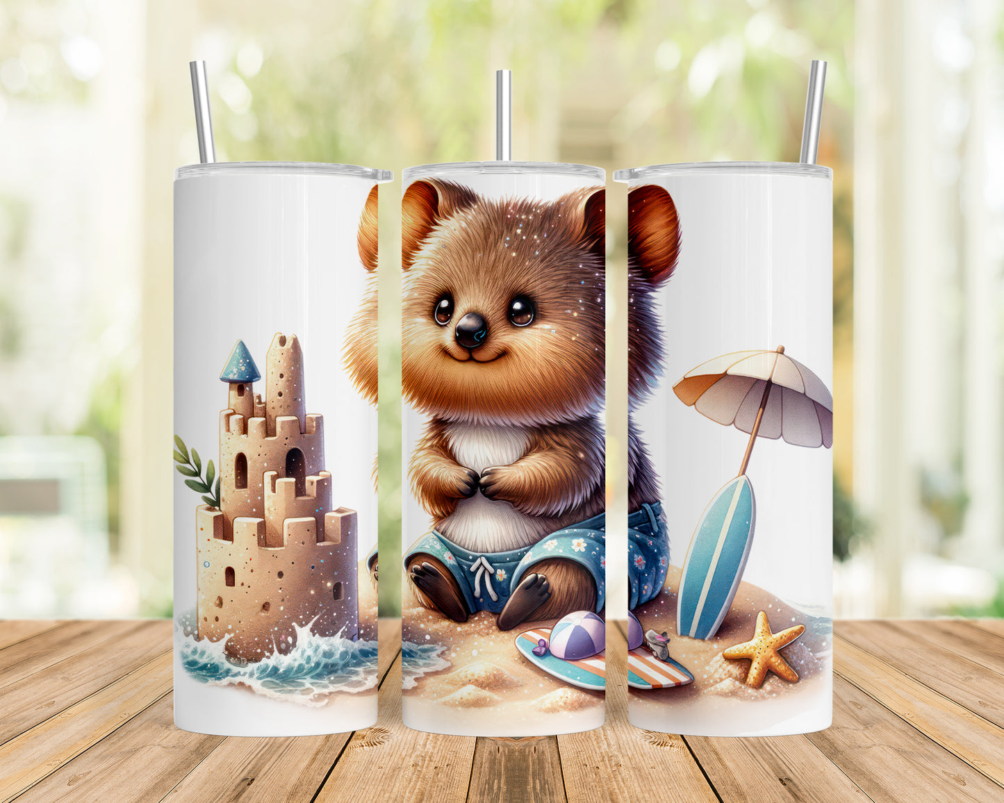 Skinny Tumbler with Straw, 20oz, Australian Animal, Quokka, awd-1324