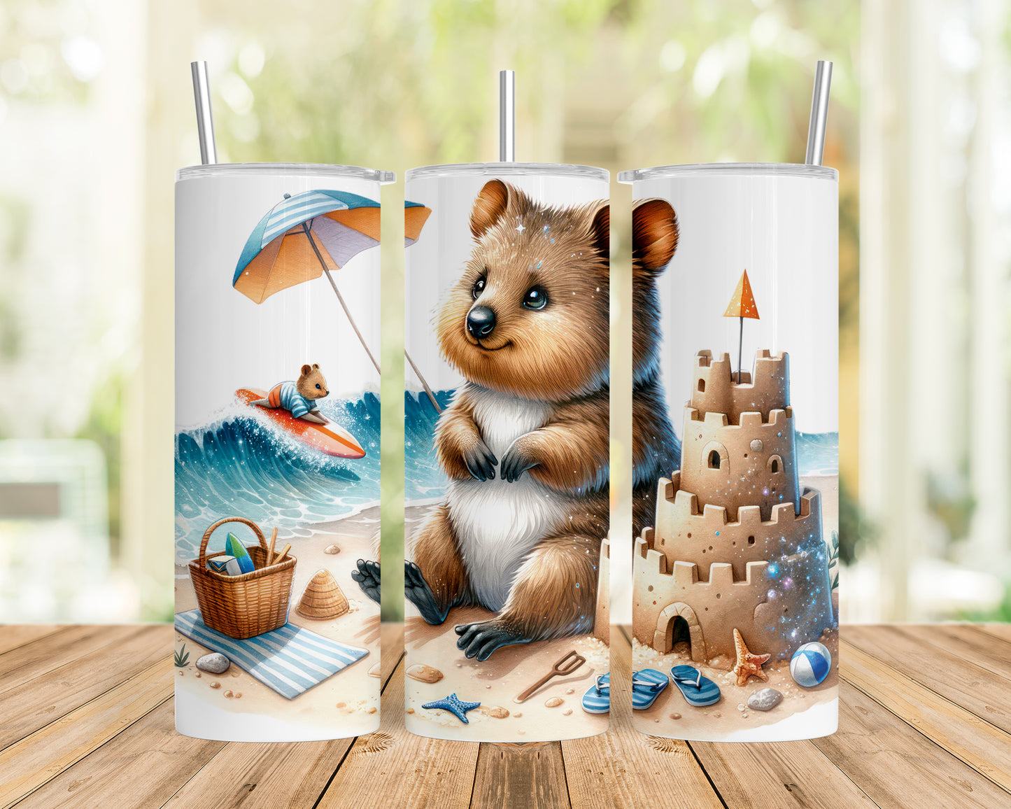 Skinny Tumbler with Straw, 20oz, Australian Animal, Quokka, awd-1325