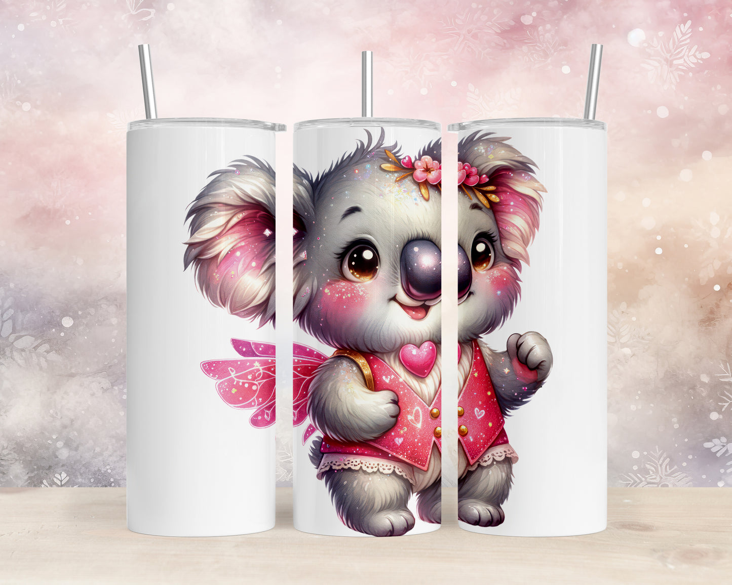 Skinny Tumbler with Straw, 20oz, Australian Animal, Koala, Fairy, awd-1326