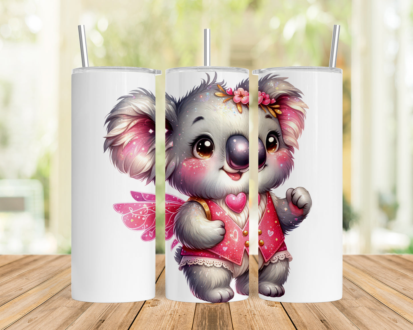 Skinny Tumbler with Straw, 20oz, Australian Animal, Koala, Fairy, awd-1326