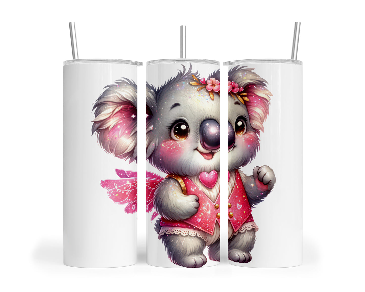 Skinny Tumbler with Straw, 20oz, Australian Animal, Koala, Fairy, awd-1326