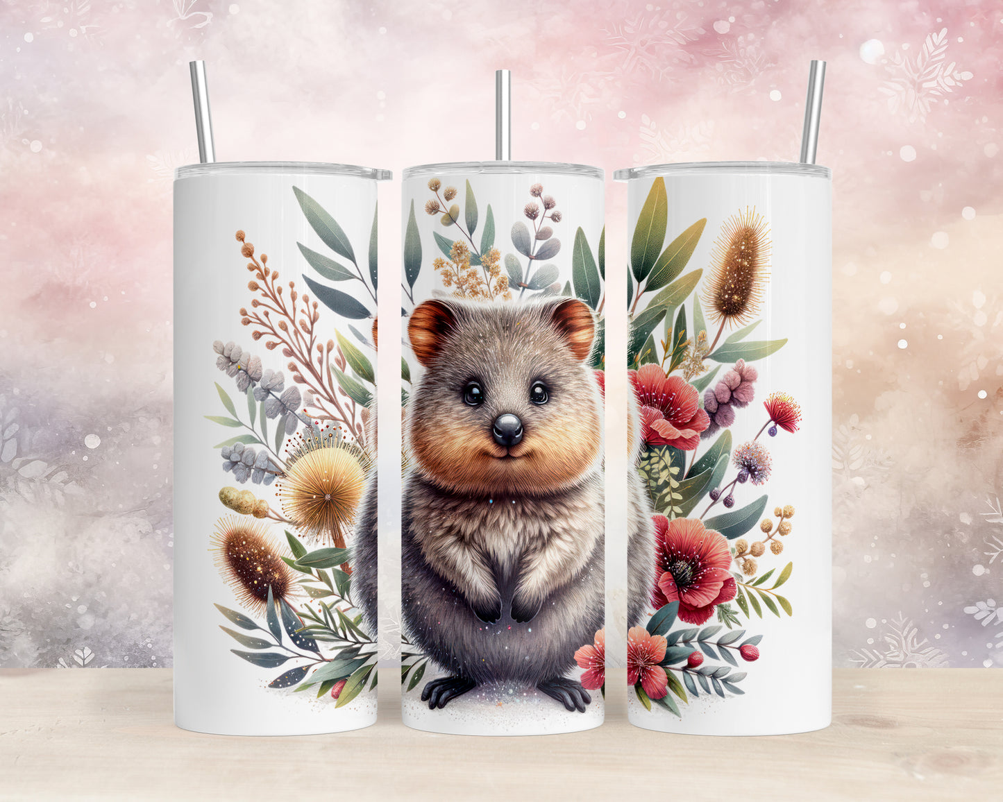 Skinny Tumbler with Straw, 20oz, Australian Animal, Quokka, awd-1327