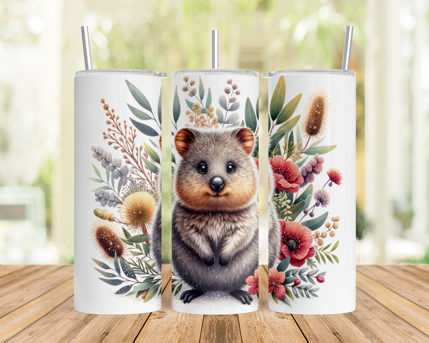 Skinny Tumbler with Straw, 20oz, Australian Animal, Quokka, awd-1327