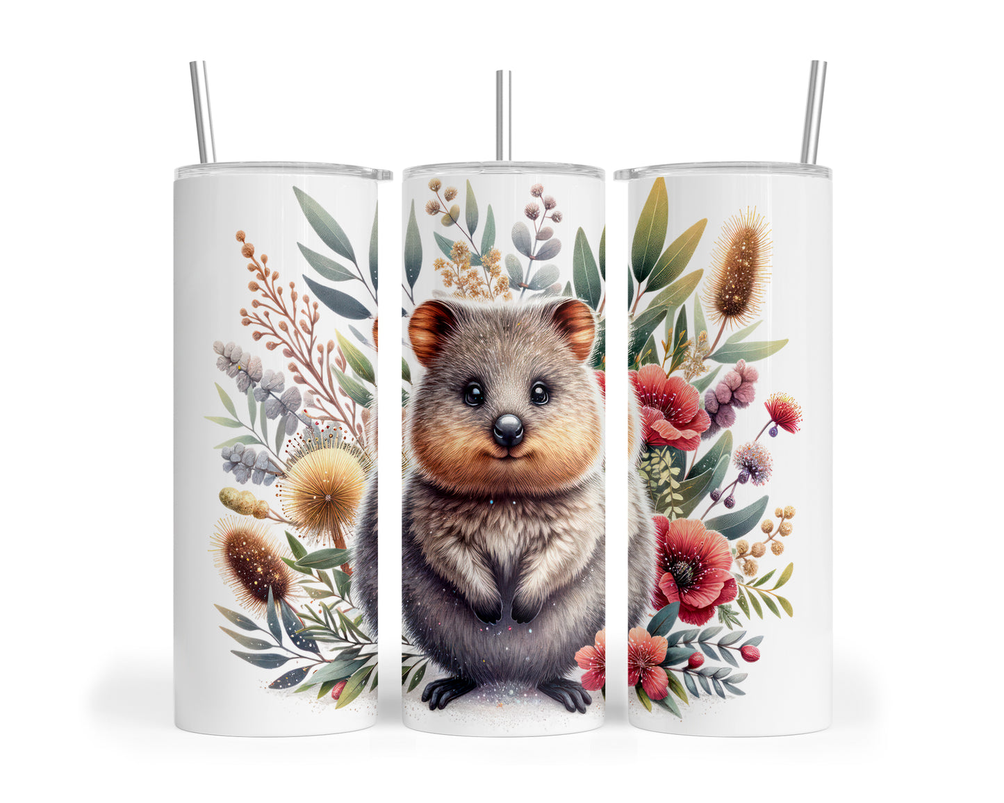 Skinny Tumbler with Straw, 20oz, Australian Animal, Quokka, awd-1327