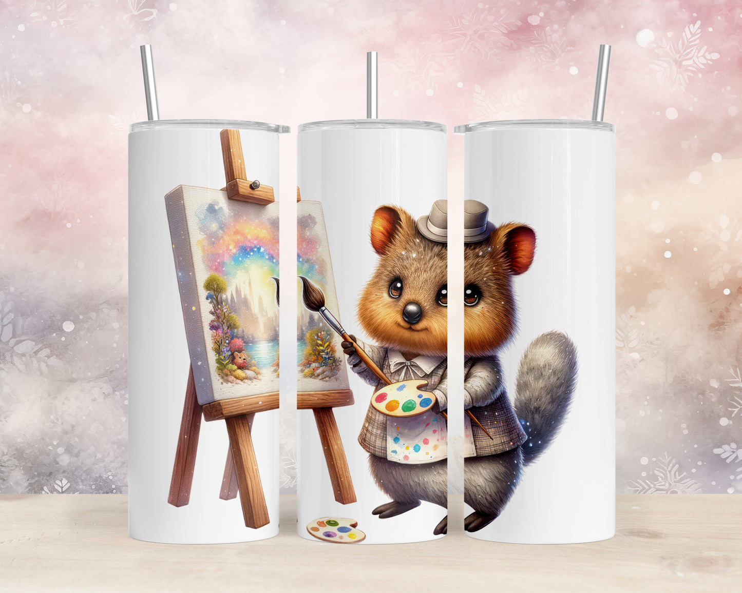 Skinny Tumbler with Straw, 20oz, Australian Animal, Quokka, awd-1328