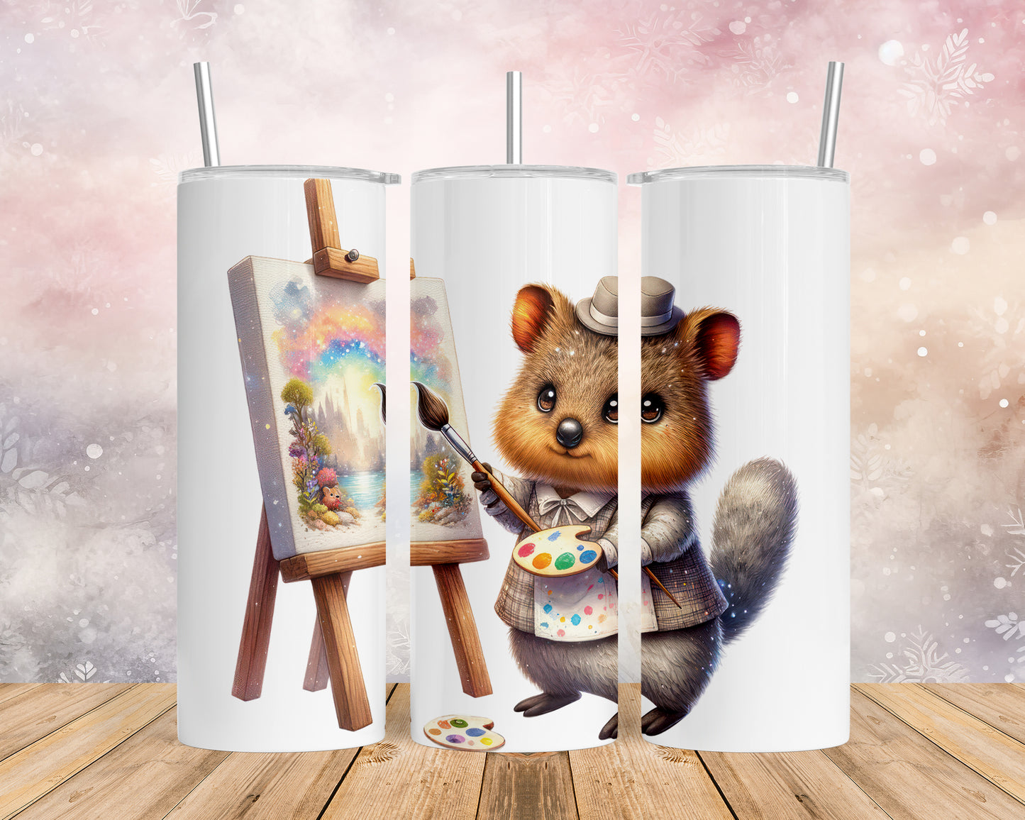 Skinny Tumbler with Straw, 20oz, Australian Animal, Quokka, awd-1328