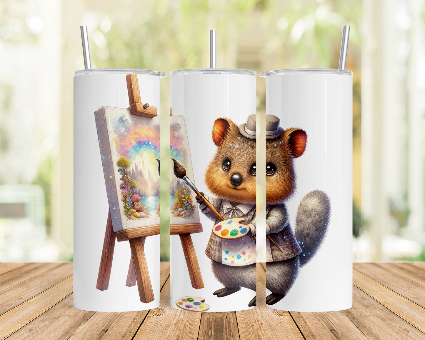 Skinny Tumbler with Straw, 20oz, Australian Animal, Quokka, awd-1328