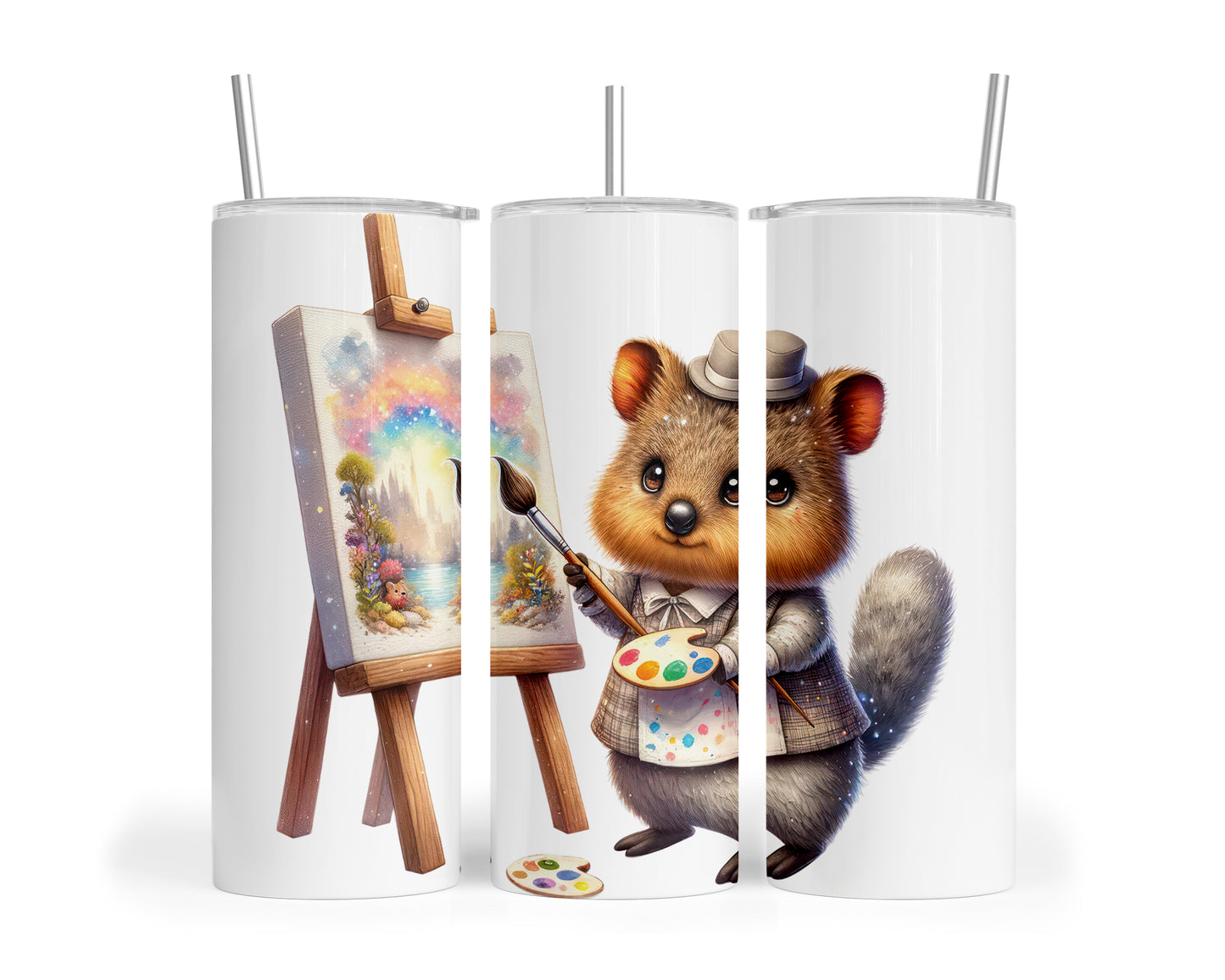 Skinny Tumbler with Straw, 20oz, Australian Animal, Quokka, awd-1328