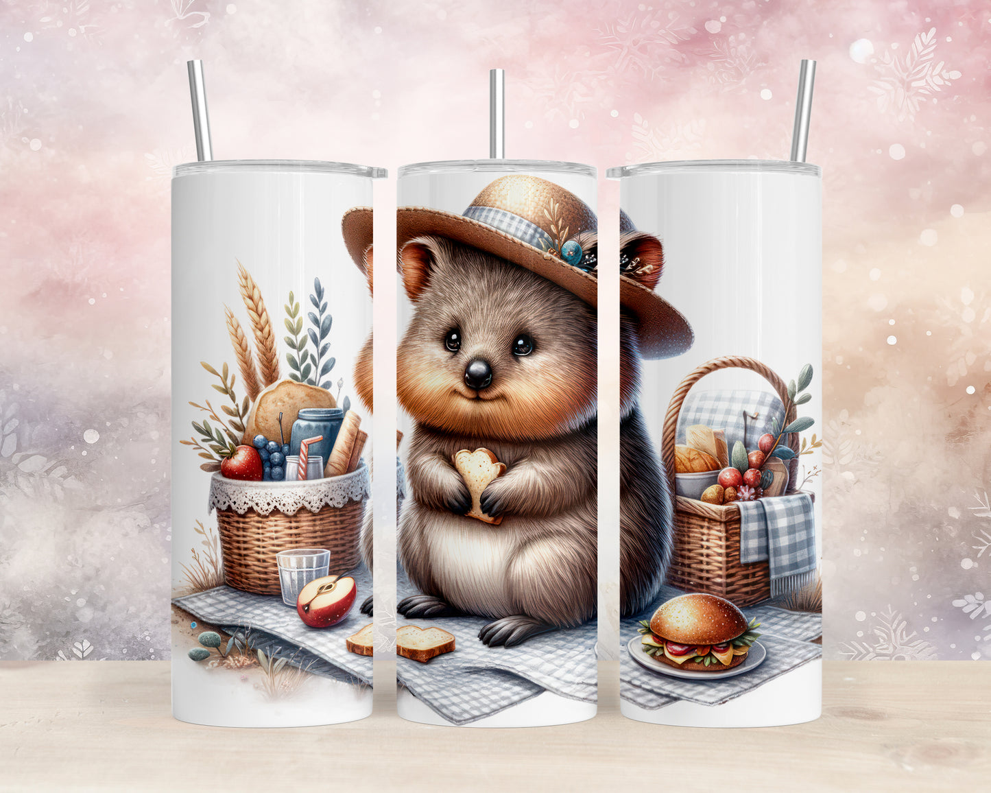 Skinny Tumbler with Straw, 20oz, Australian Animal, Quokka, awd-1330