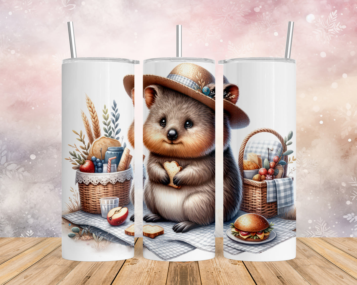 Skinny Tumbler with Straw, 20oz, Australian Animal, Quokka, awd-1330