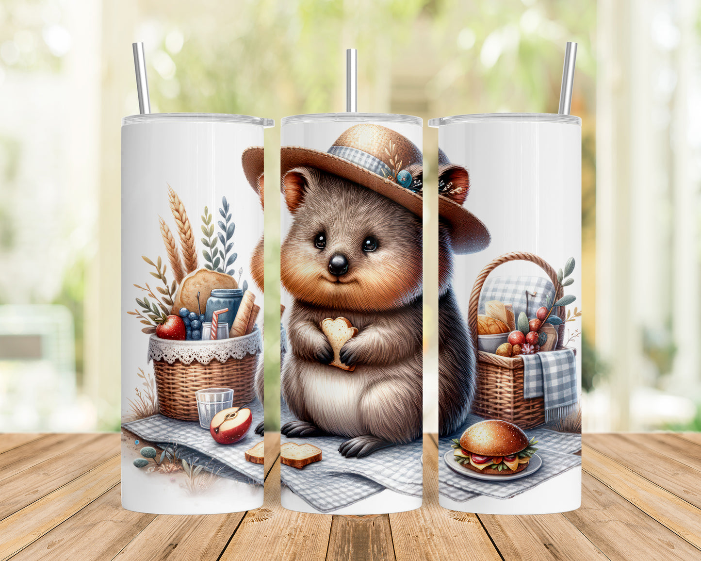 Skinny Tumbler with Straw, 20oz, Australian Animal, Quokka, awd-1330