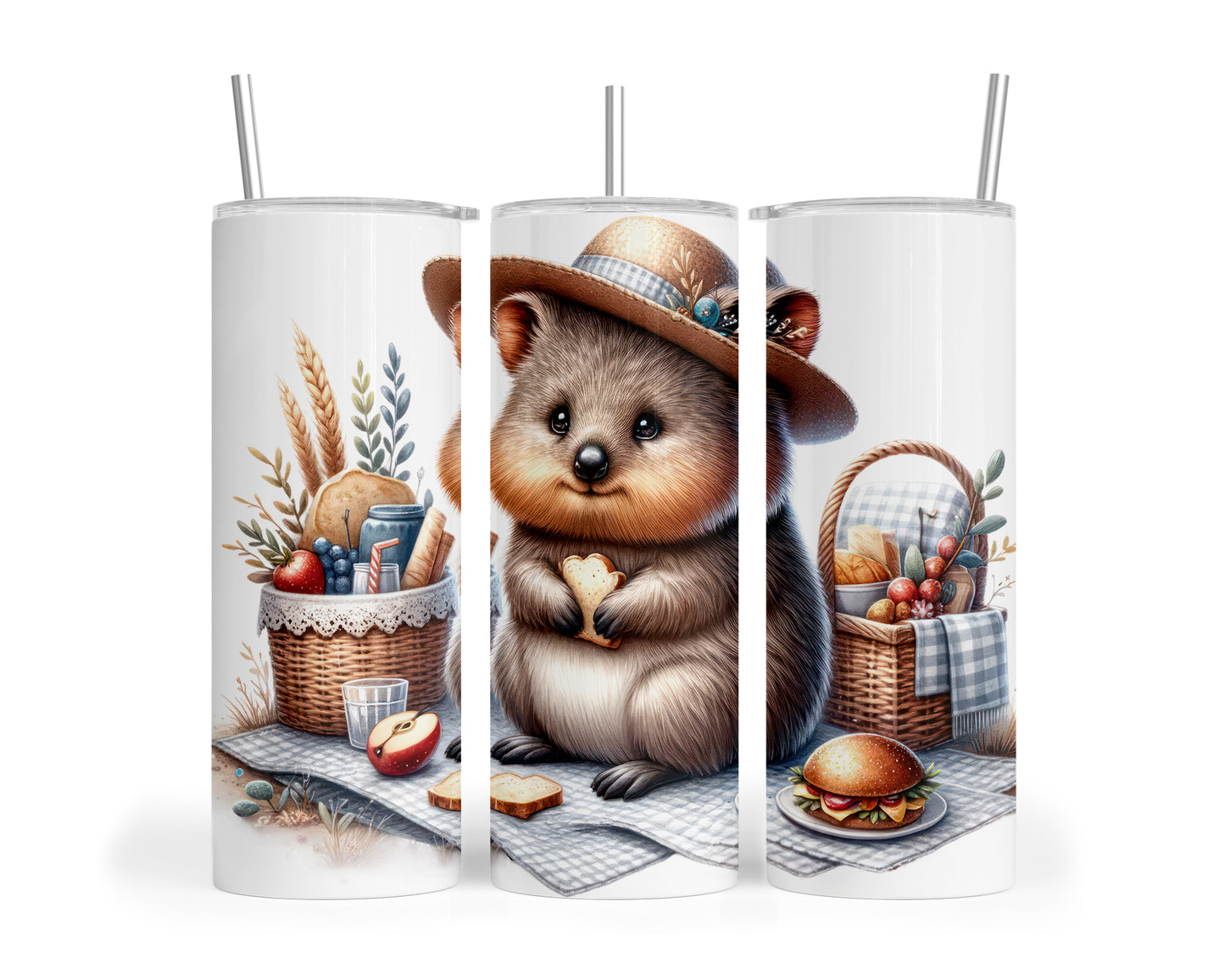 Skinny Tumbler with Straw, 20oz, Australian Animal, Quokka, awd-1330