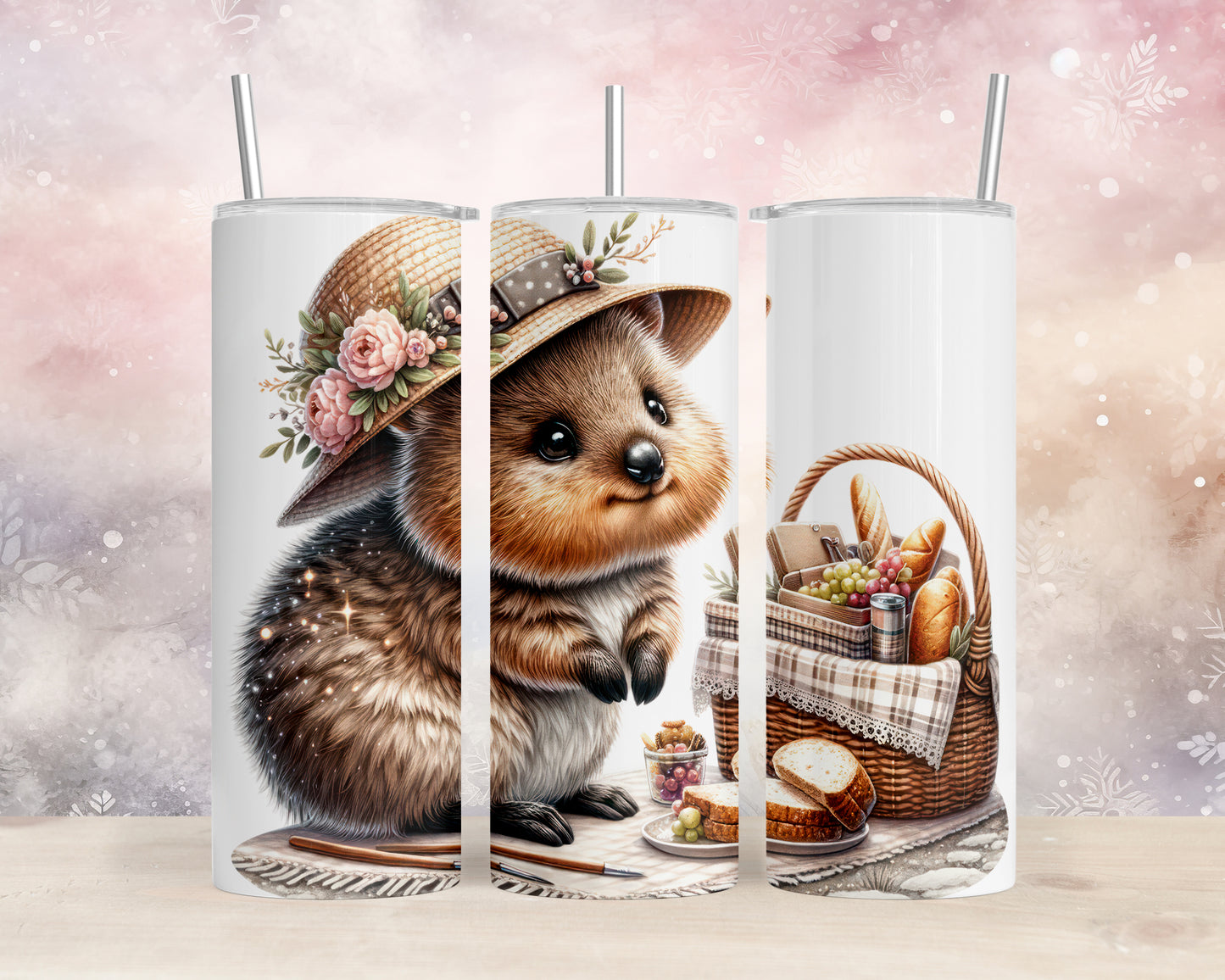 Skinny Tumbler with Straw, 20oz, Australian Animal, Quokka, awd-1330