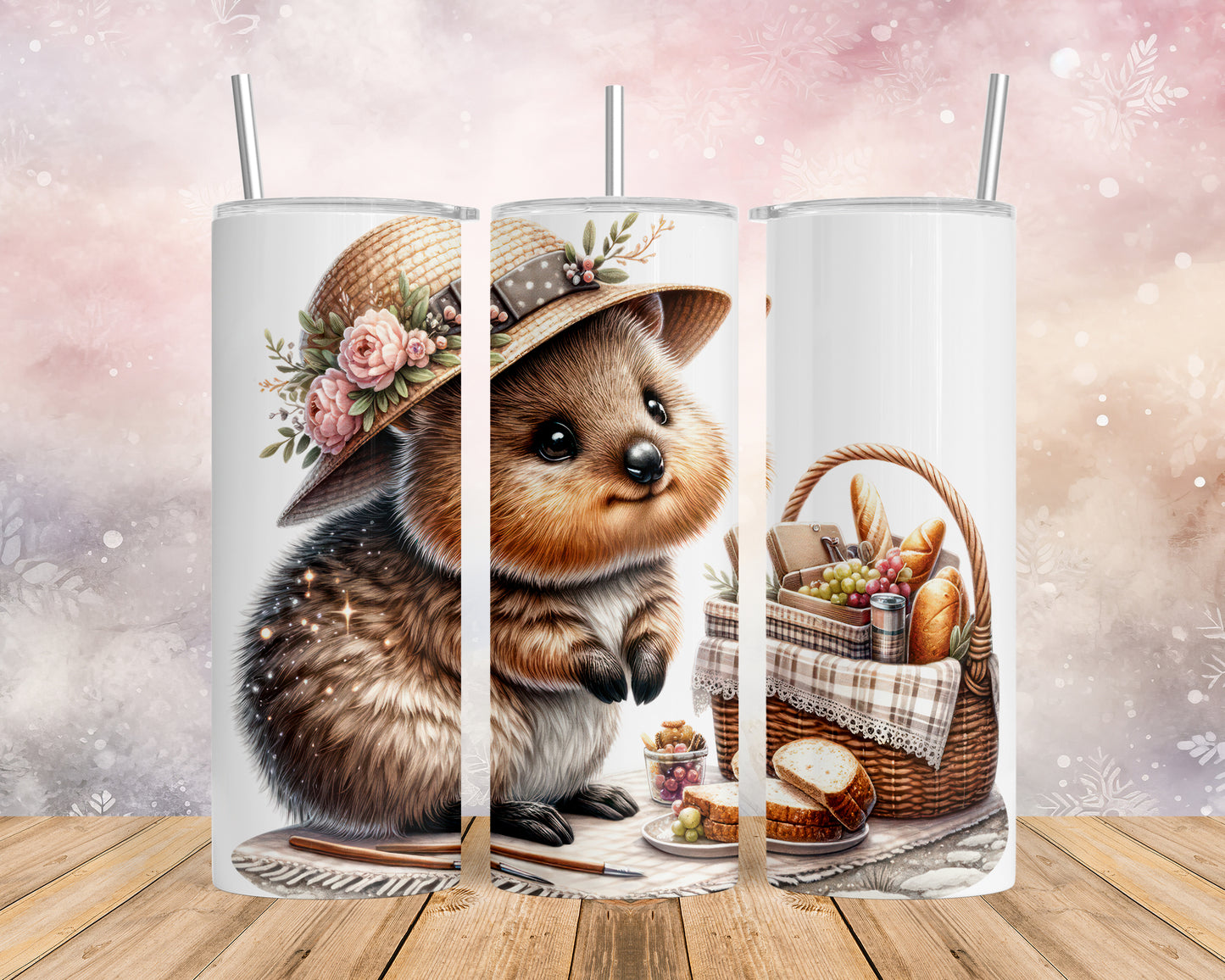 Skinny Tumbler with Straw, 20oz, Australian Animal, Quokka, awd-1330