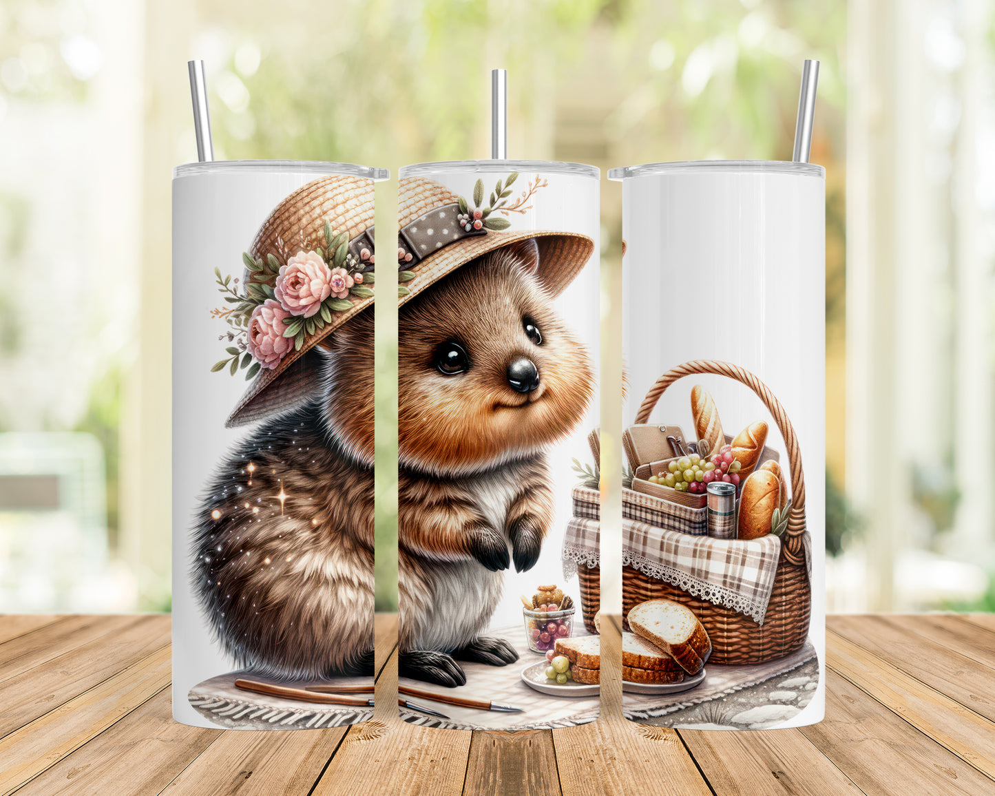 Skinny Tumbler with Straw, 20oz, Australian Animal, Quokka, awd-1330