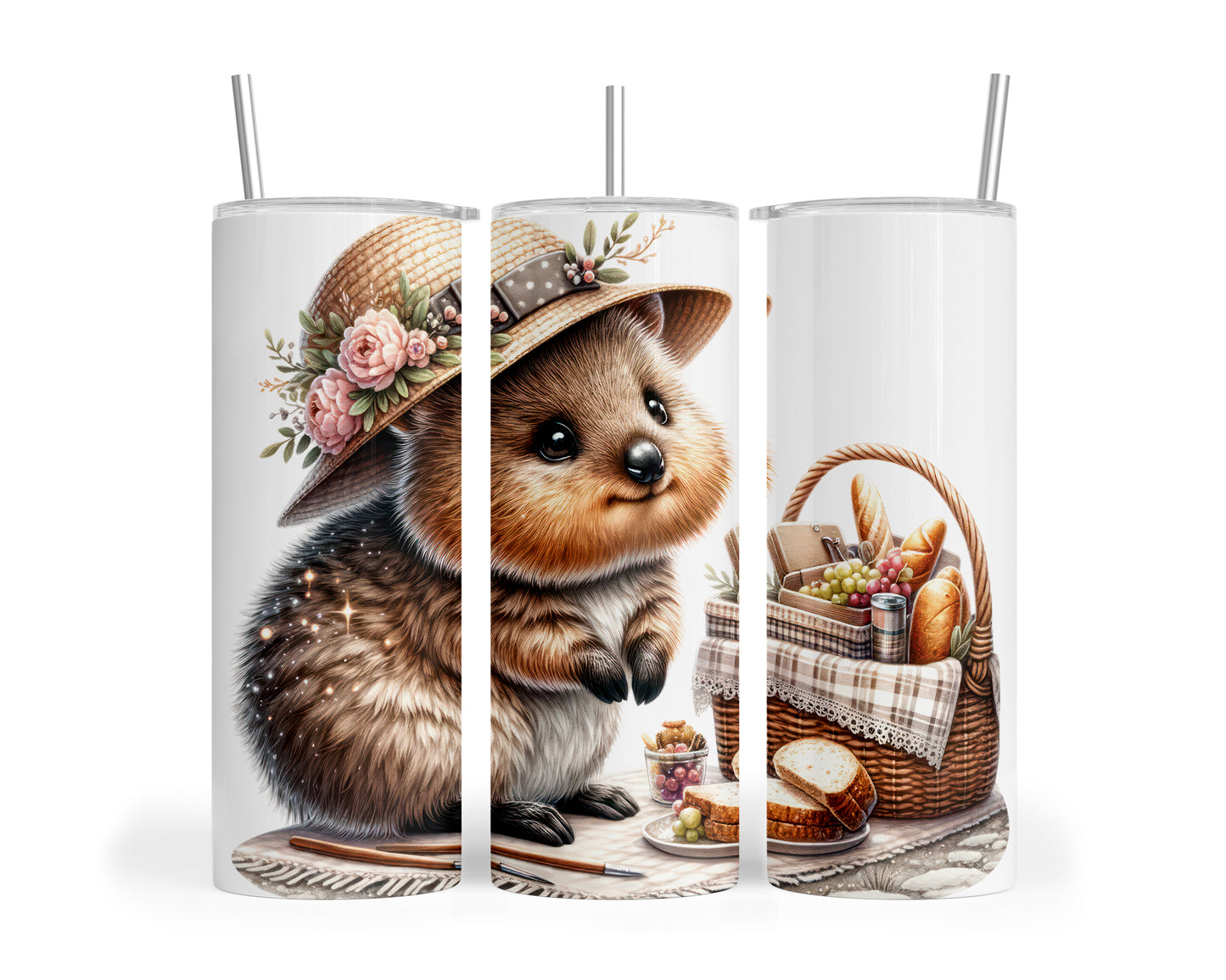 Skinny Tumbler with Straw, 20oz, Australian Animal, Quokka, awd-1330