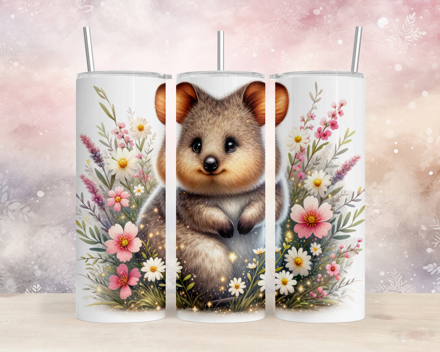 Skinny Tumbler with Straw, 20oz, Australian Animal, Quokka, awd-1332