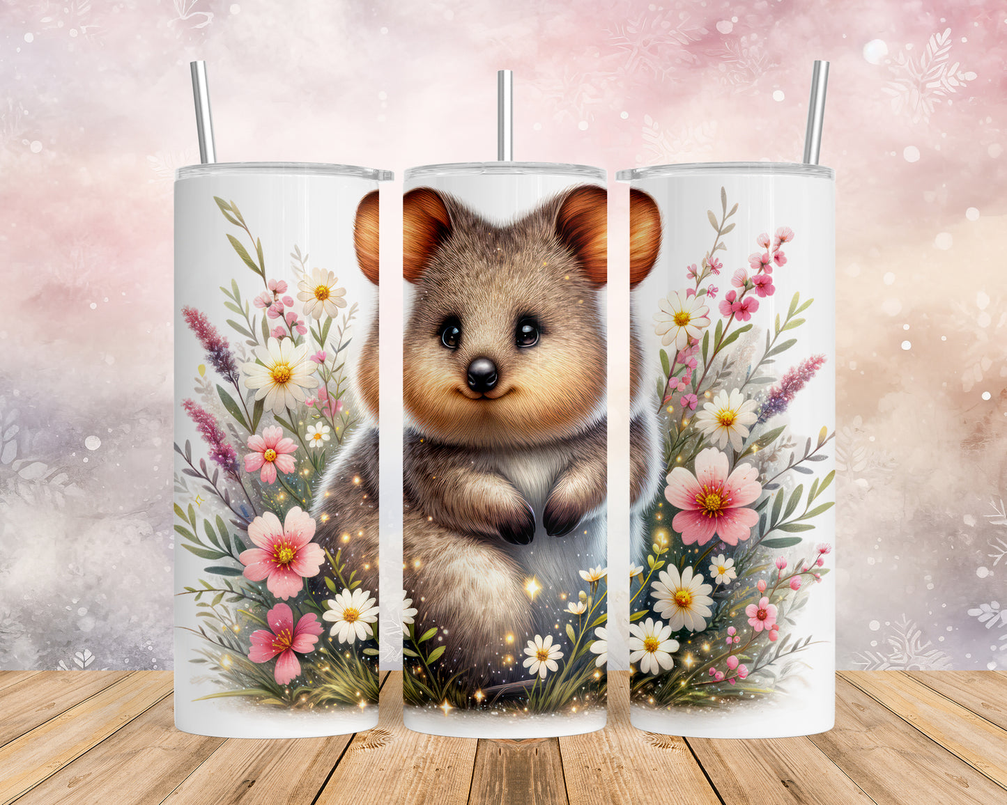 Skinny Tumbler with Straw, 20oz, Australian Animal, Quokka, awd-1332