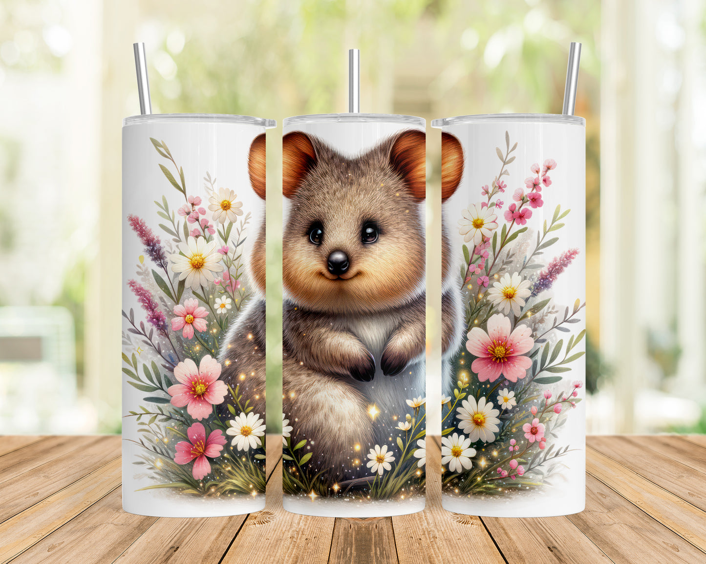 Skinny Tumbler with Straw, 20oz, Australian Animal, Quokka, awd-1332